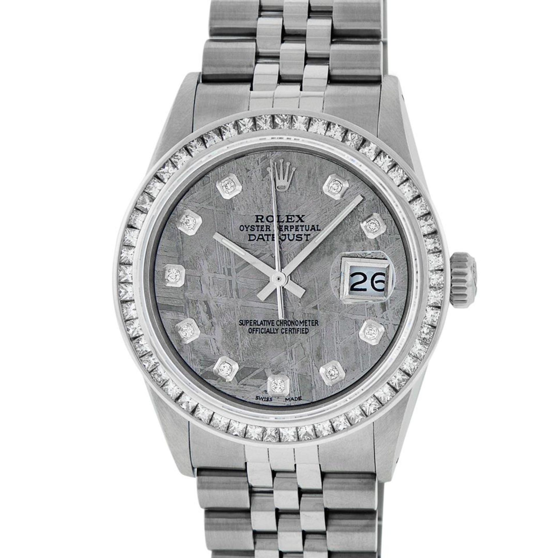 Rolex Mens SS Meteorite Diamond Princess Cut 36MM Datejust Oyster Perpetual Wris - Image 2 of 8