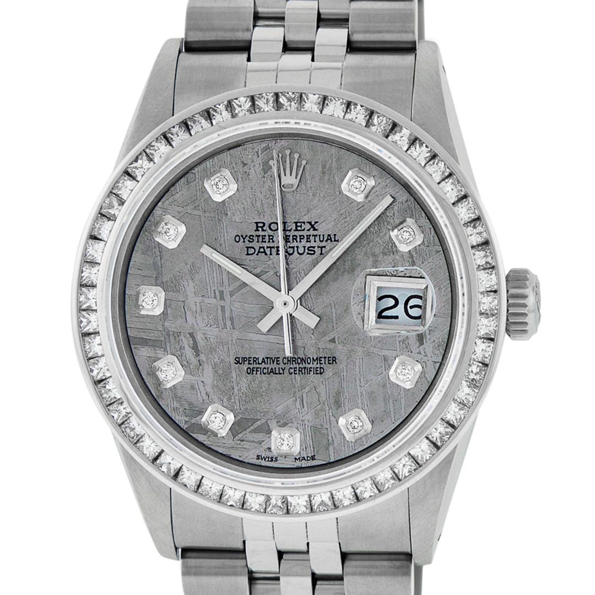 Rolex Mens SS Meteorite Diamond Princess Cut 36MM Datejust Oyster Perpetual Wris