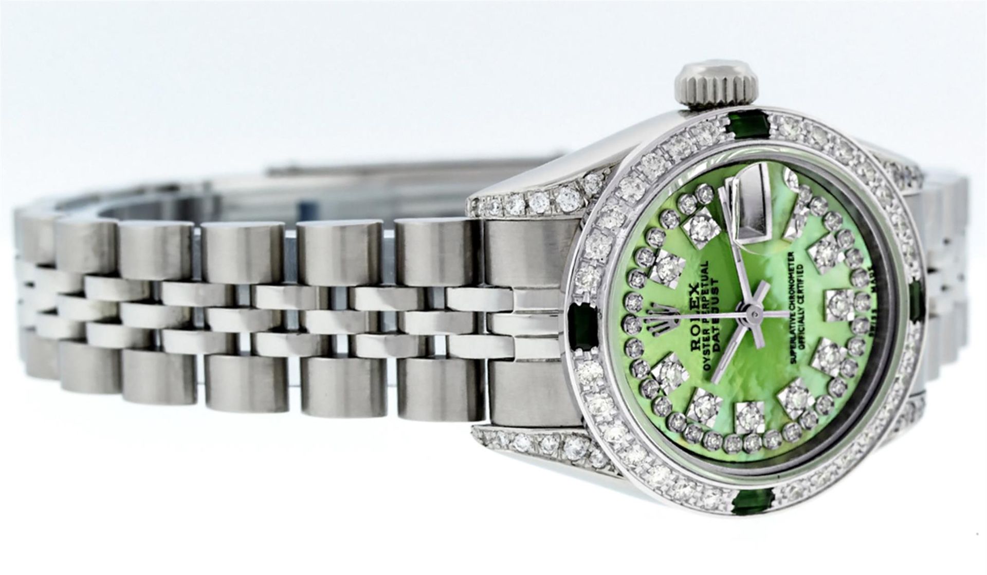 Rolex Ladies Stainless Steel Quickset Green MOP Diamond Lugs Datejust Wristwatch - Image 3 of 9
