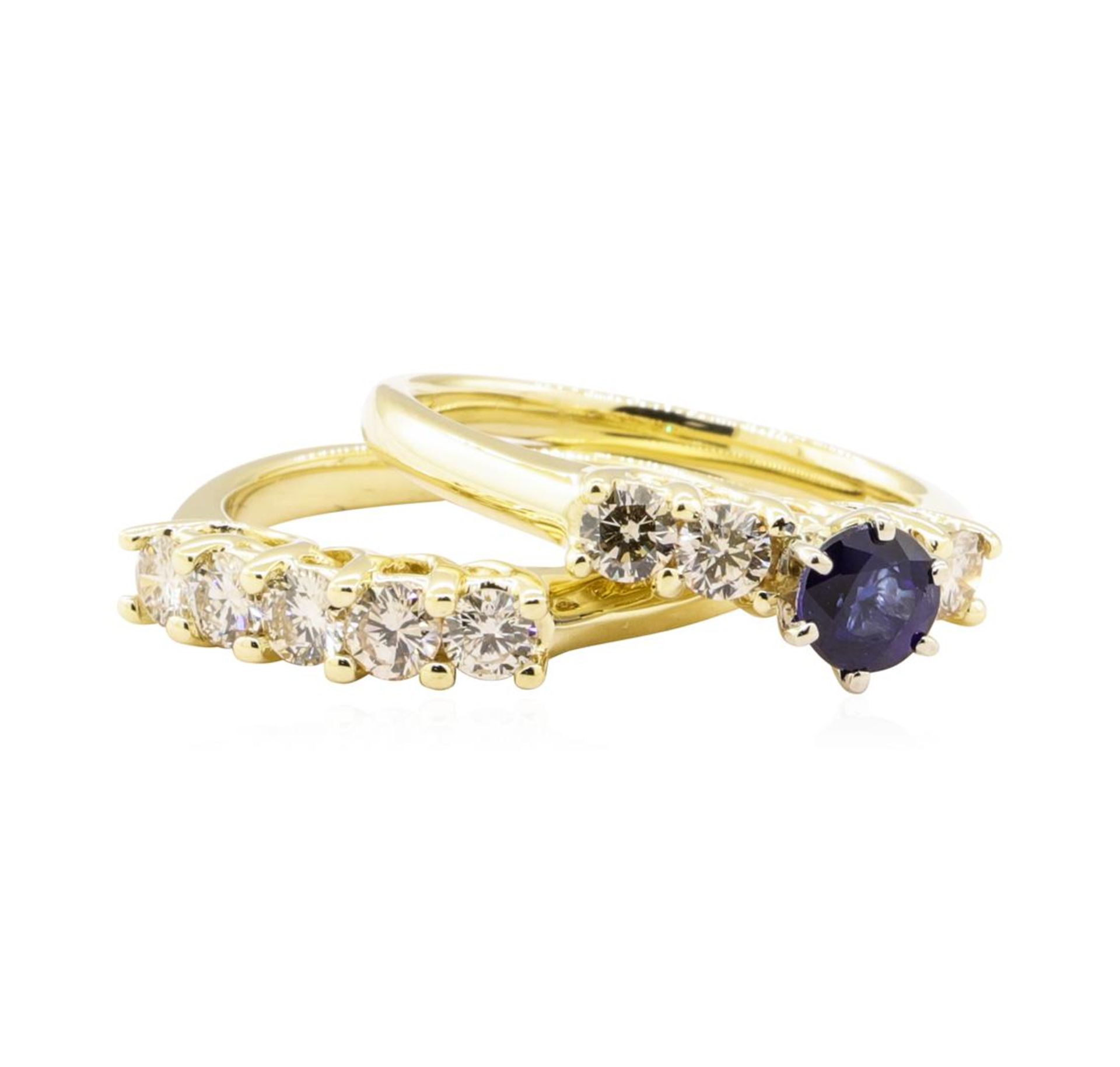 1.70 ctw Blue Sapphire And Diamond Ring And Band - 14KT Yellow Gold - Image 3 of 4