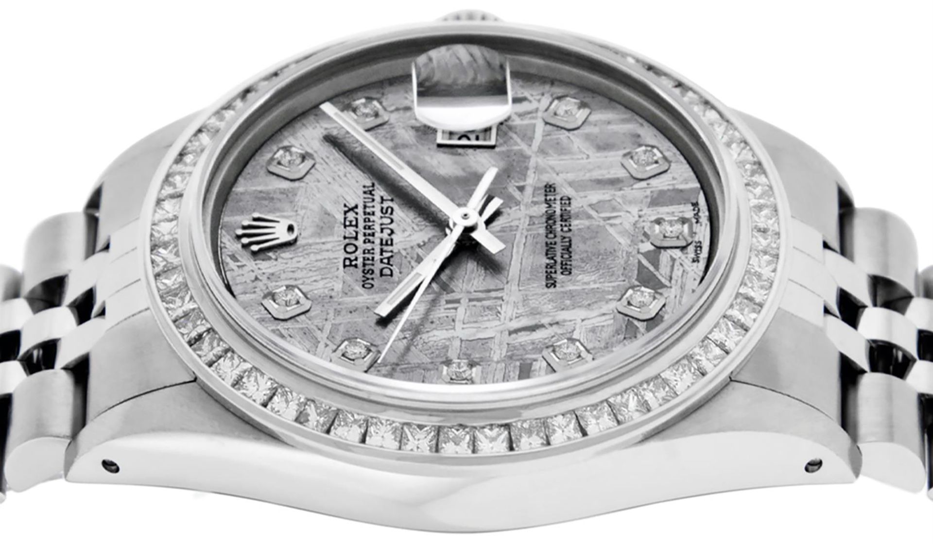 Rolex Mens SS Meteorite Diamond Princess Cut 36MM Datejust Oyster Perpetual Wris - Image 7 of 8