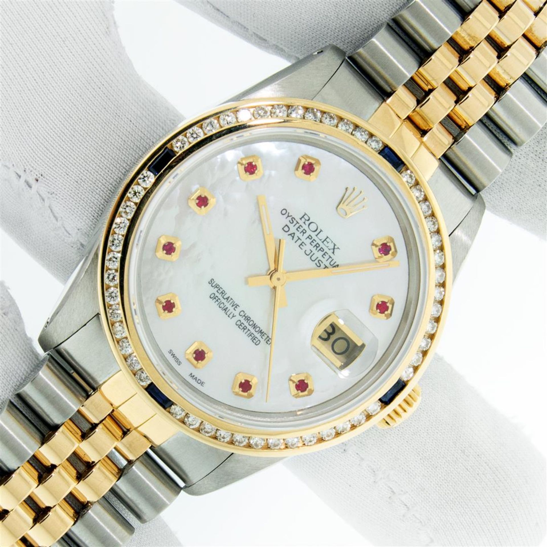 Rolex Mens 2 Tone MOP Ruby Diamond Channel Set Datejust 36MM Oyster Perpetual Wr - Image 2 of 9