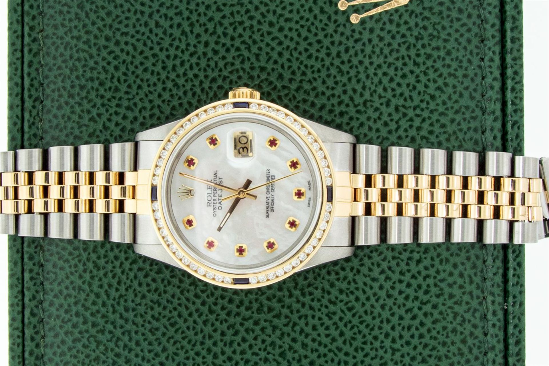 Rolex Mens 2 Tone MOP Ruby Diamond Channel Set Datejust 36MM Oyster Perpetual Wr - Image 4 of 9