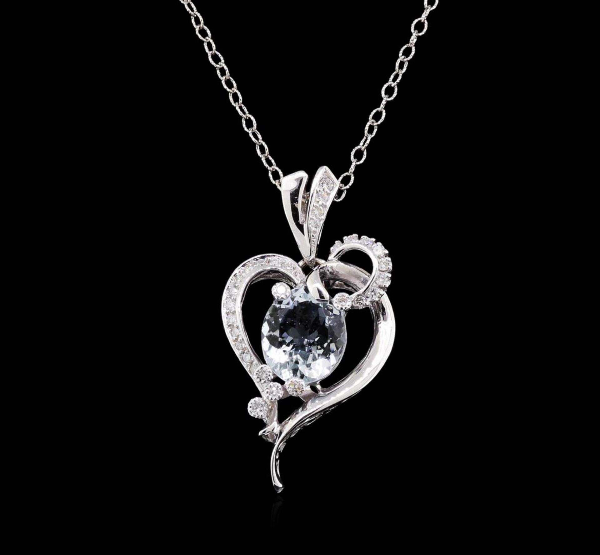 3.52 ctw Aquamarine and Diamond Pendant With Chain - 14KT White Gold - Image 2 of 3