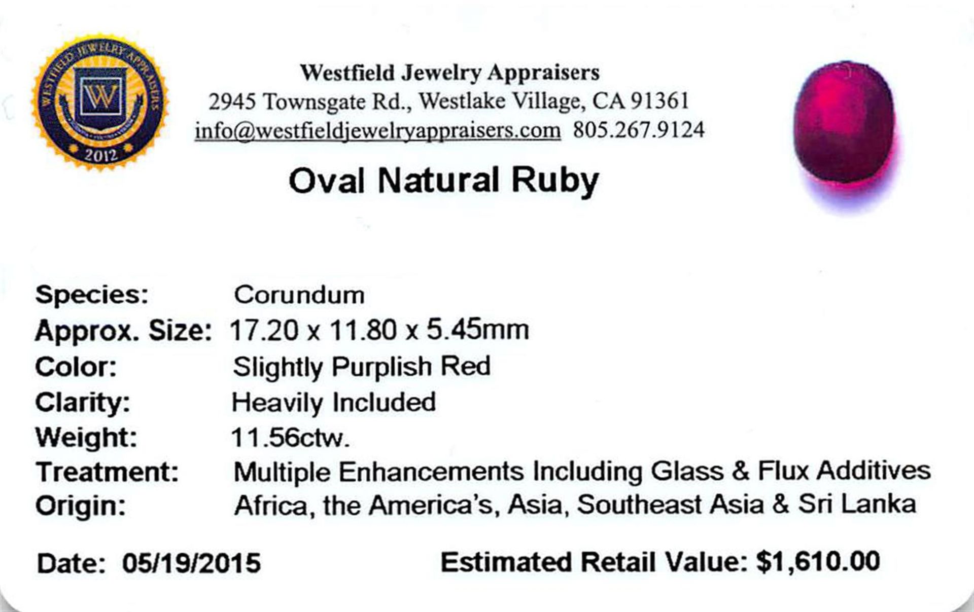 11.56 ctw Oval Ruby Parcel - Image 2 of 2