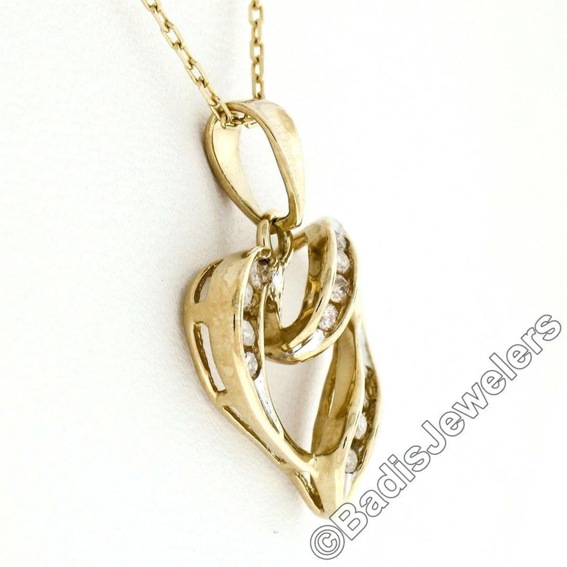 10kt Yellow Gold 0.26 ctw Channel Set Round Diamond Open Heart Pendant Necklace - Image 5 of 7