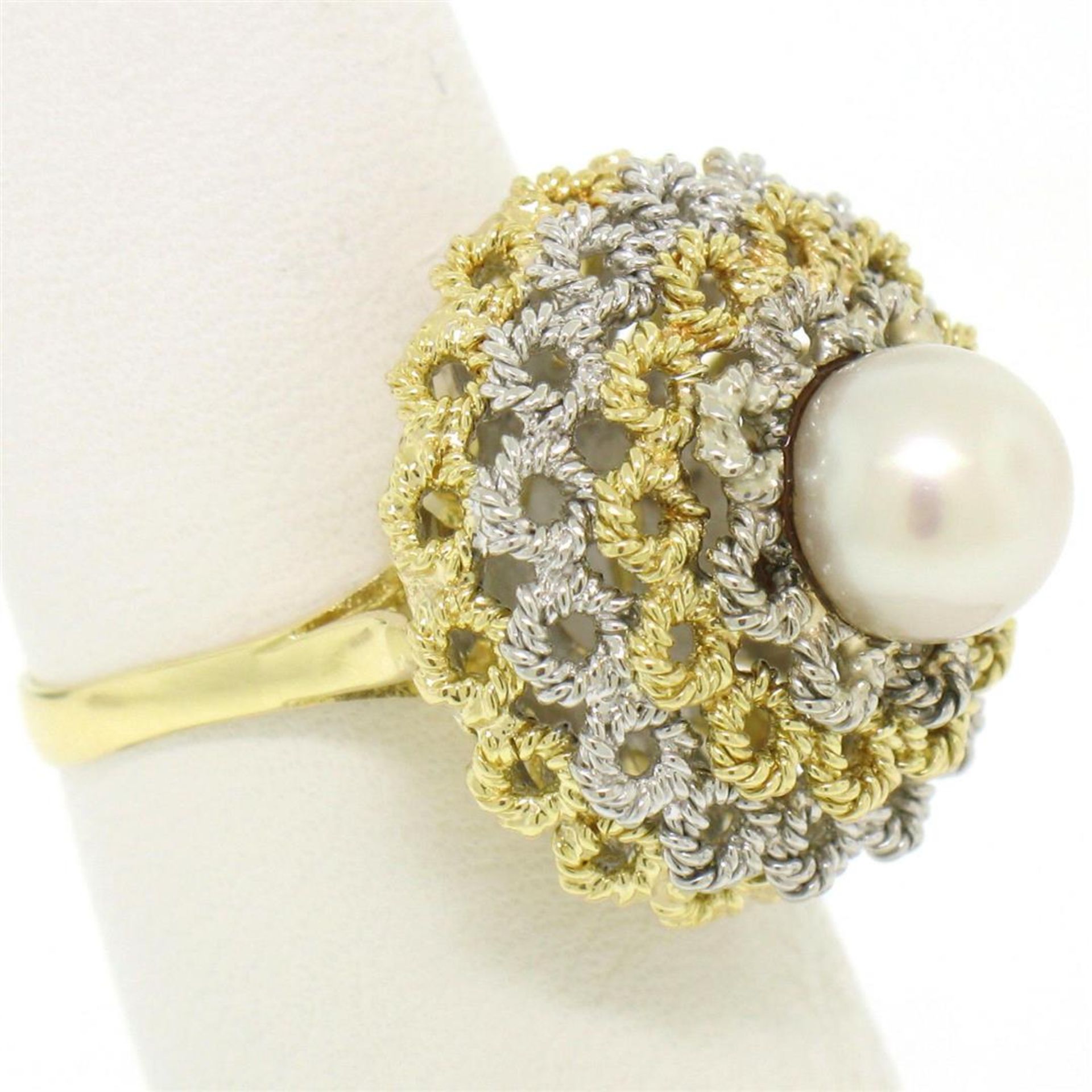 Handmade 18kt Yellow and White Gold Akoya Pearl Cocktail Ring - Image 3 of 7