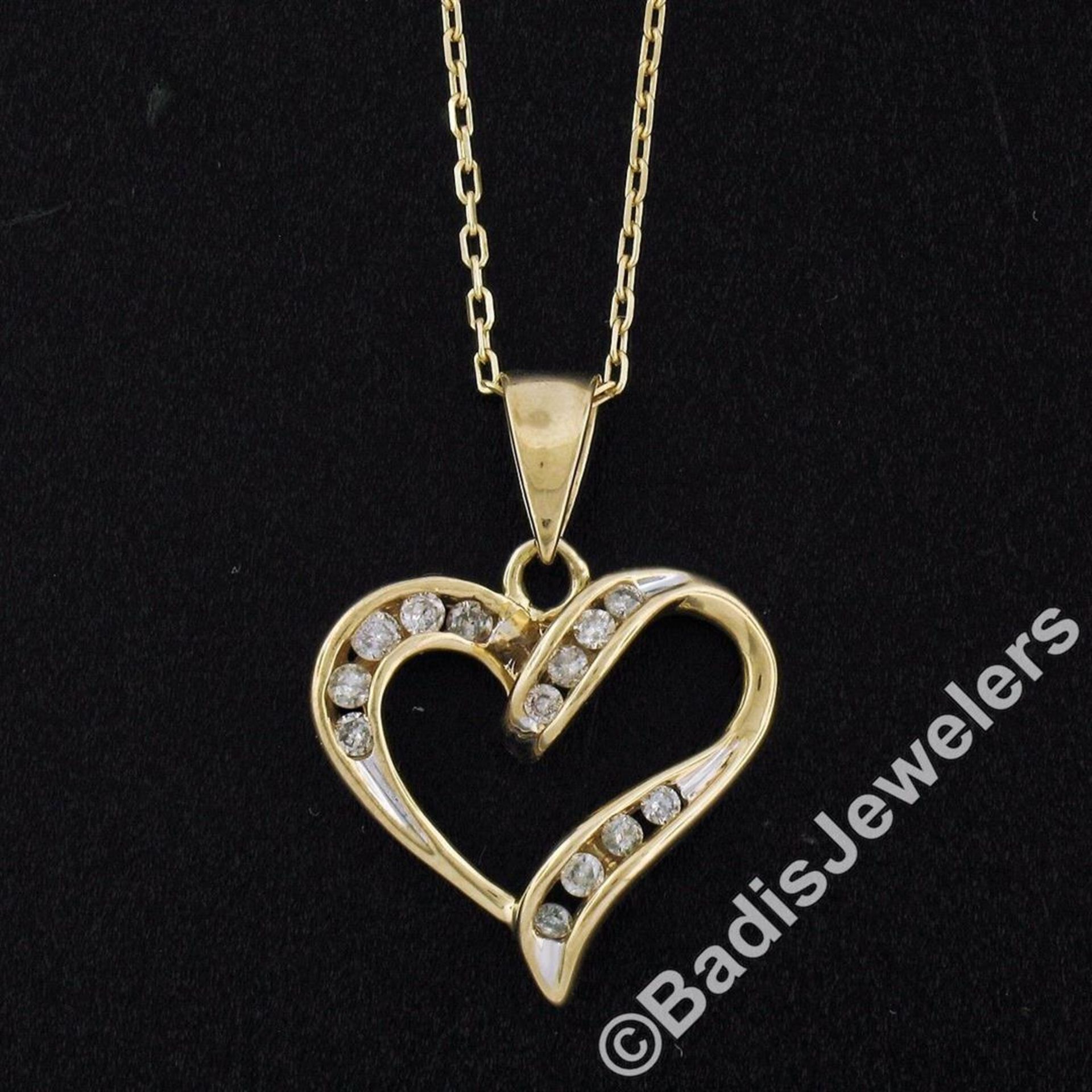 10kt Yellow Gold 0.26 ctw Channel Set Round Diamond Open Heart Pendant Necklace - Image 2 of 7