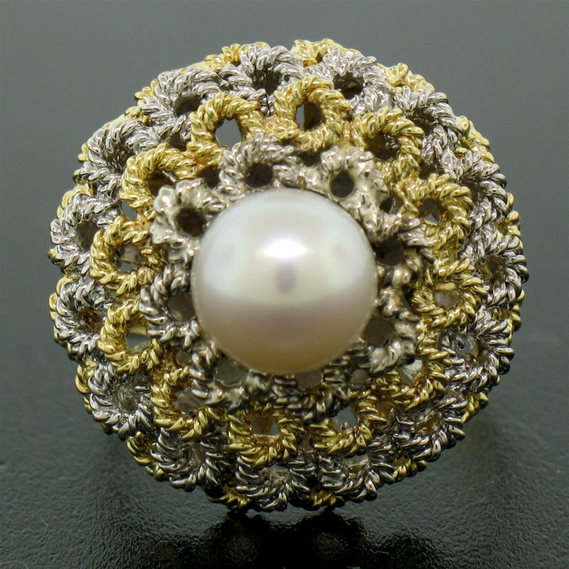 Handmade 18kt Yellow and White Gold Akoya Pearl Cocktail Ring - Image 6 of 7
