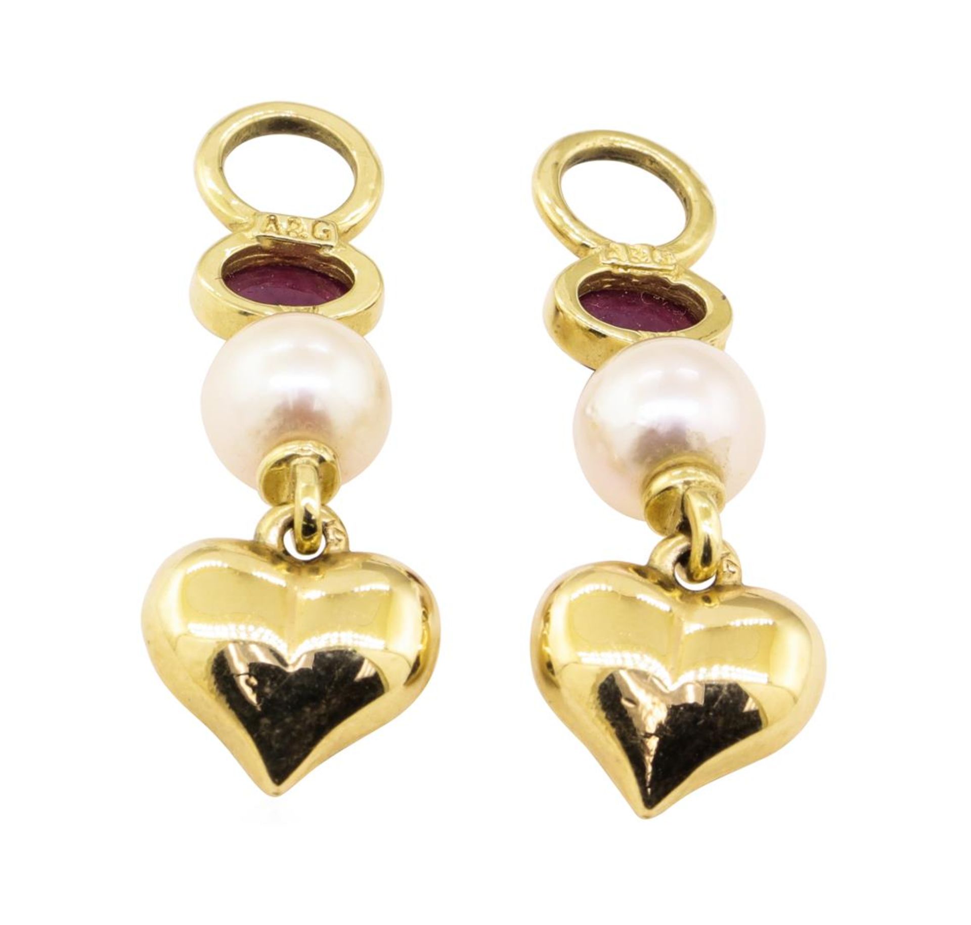 1.00 ctw Ruby and Pearl Earring Enhancers - 14KT Yellow Gold - Image 2 of 2