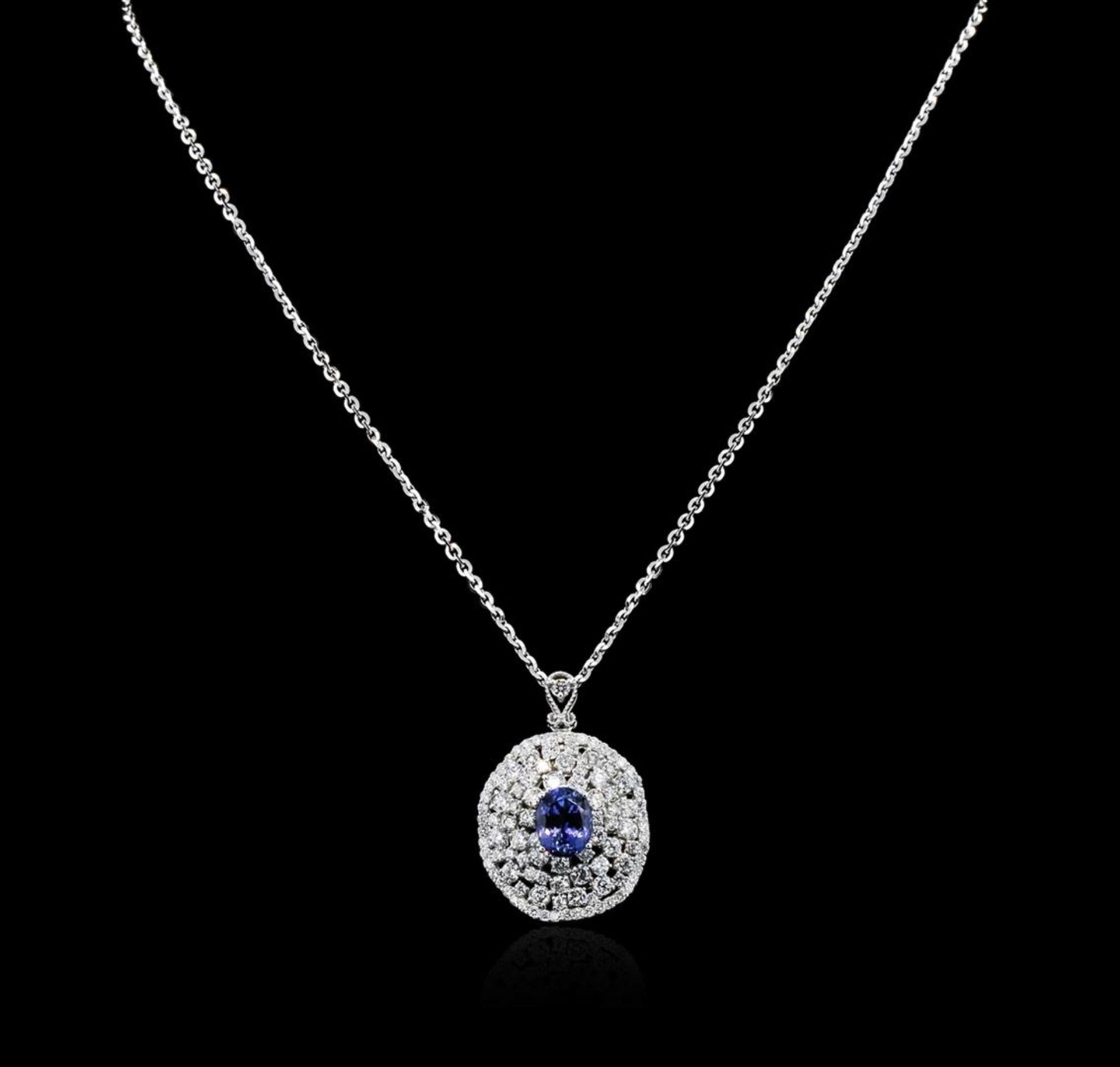 14KT White Gold 3.57 ctw Tanzanite and Diamond Pendant With Chain - Image 2 of 4