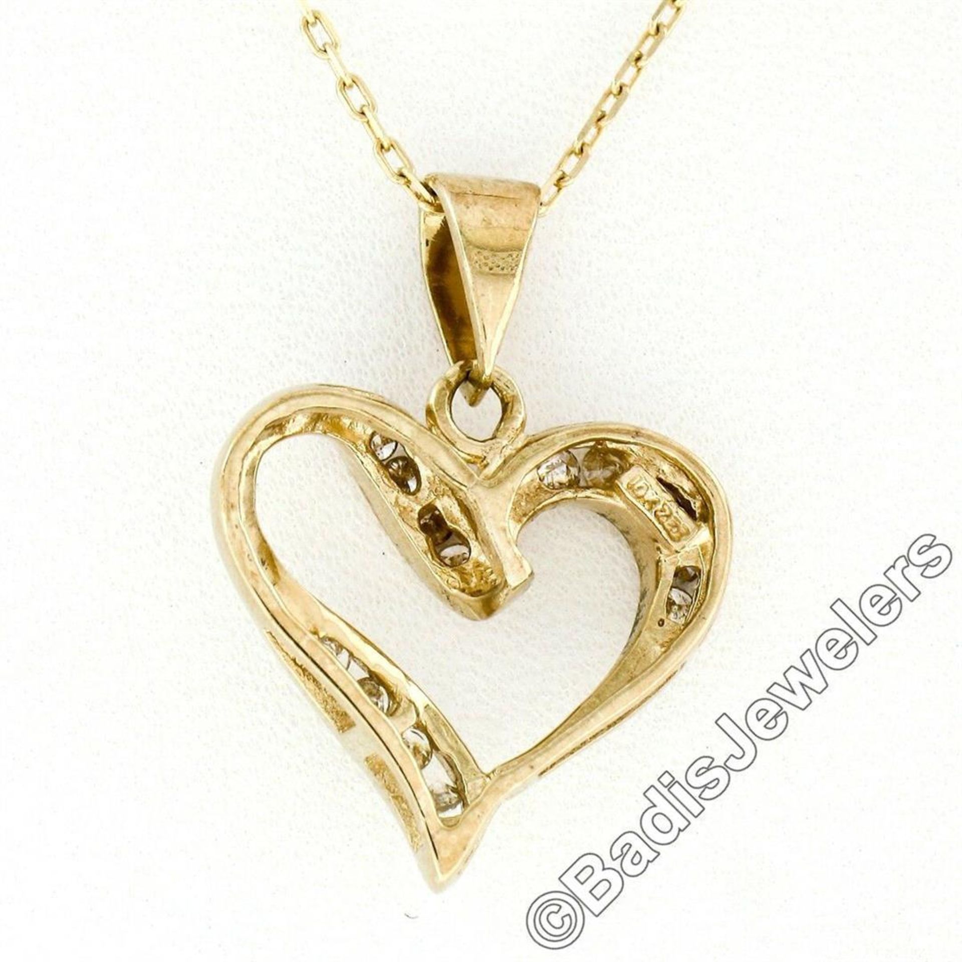 10kt Yellow Gold 0.26 ctw Channel Set Round Diamond Open Heart Pendant Necklace - Image 6 of 7