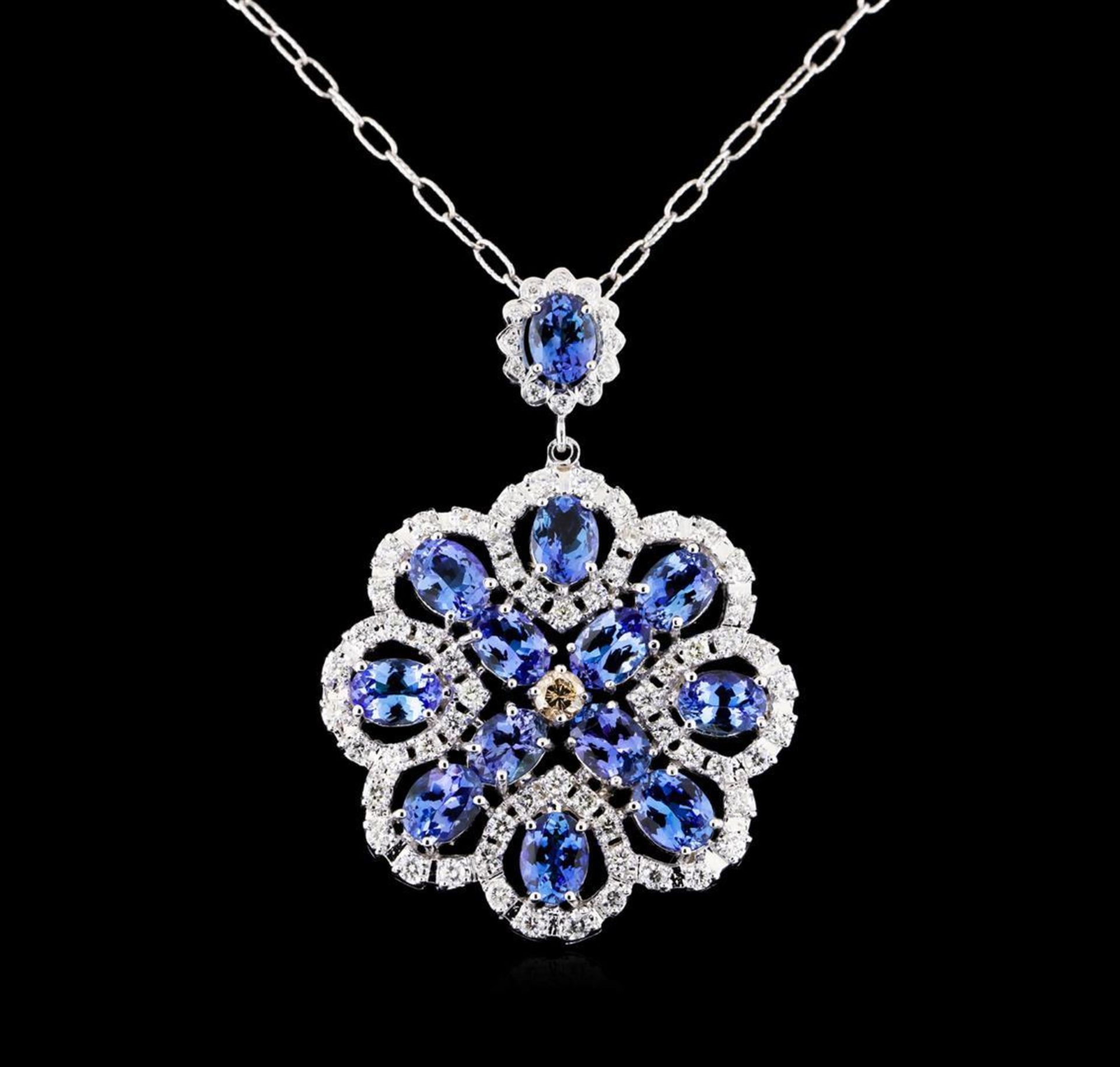 17.65 ctw Tanzanite and Diamond Pendant With Chain - 14KT White Gold - Image 2 of 4