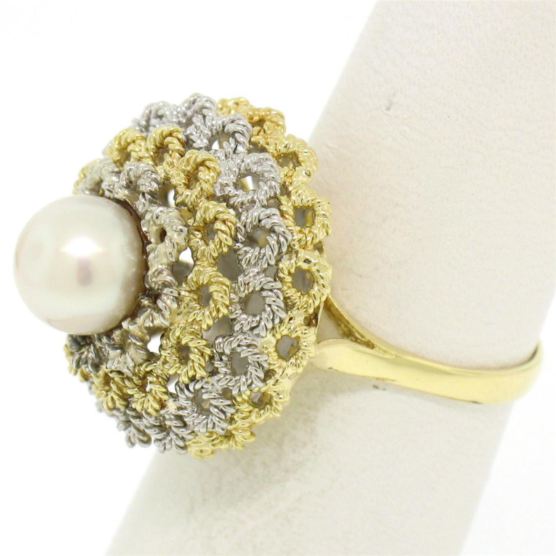 Handmade 18kt Yellow and White Gold Akoya Pearl Cocktail Ring - Image 2 of 7