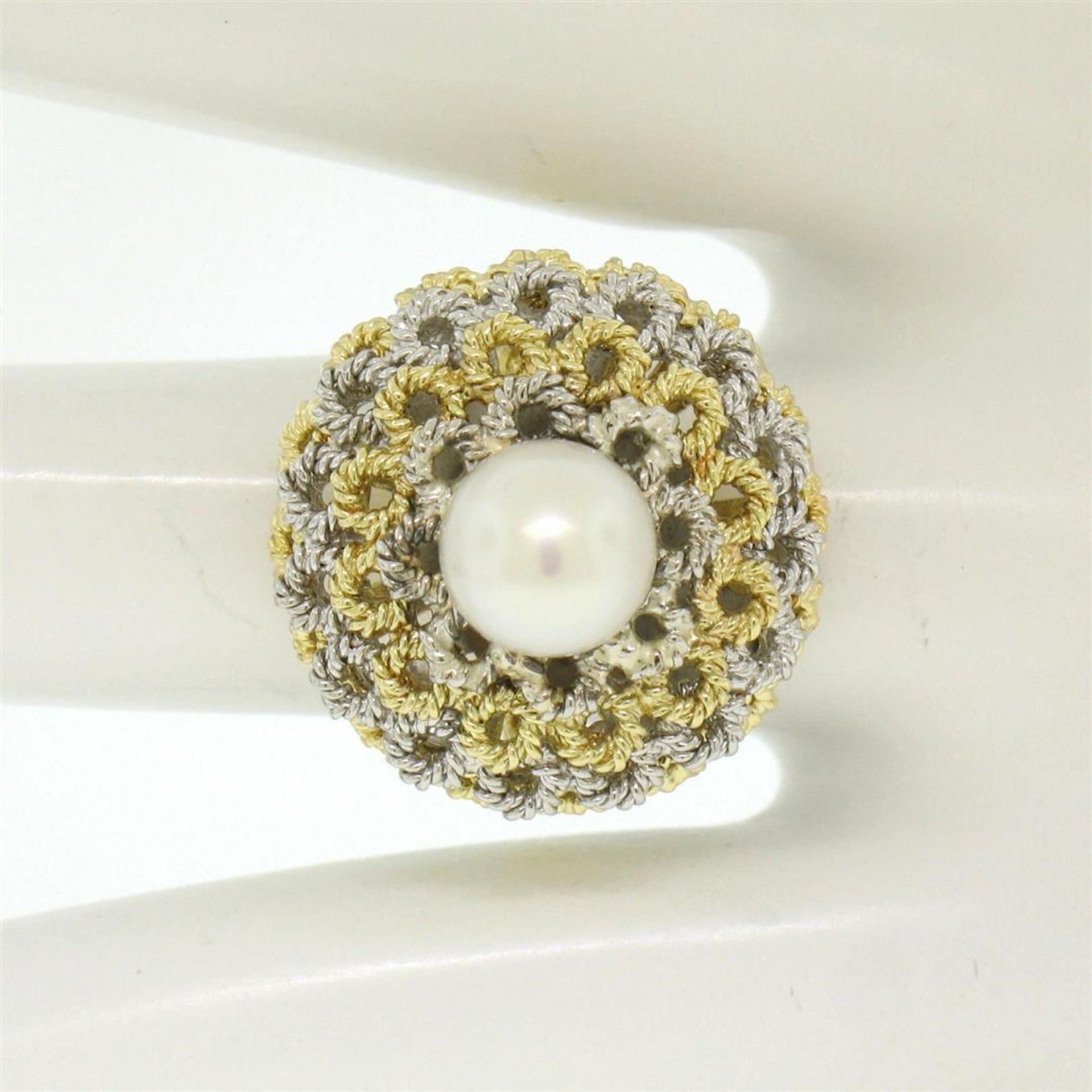 Handmade 18kt Yellow and White Gold Akoya Pearl Cocktail Ring - Image 7 of 7