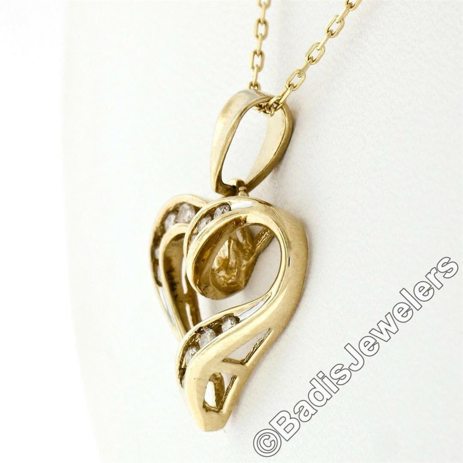 10kt Yellow Gold 0.26 ctw Channel Set Round Diamond Open Heart Pendant Necklace - Image 4 of 7