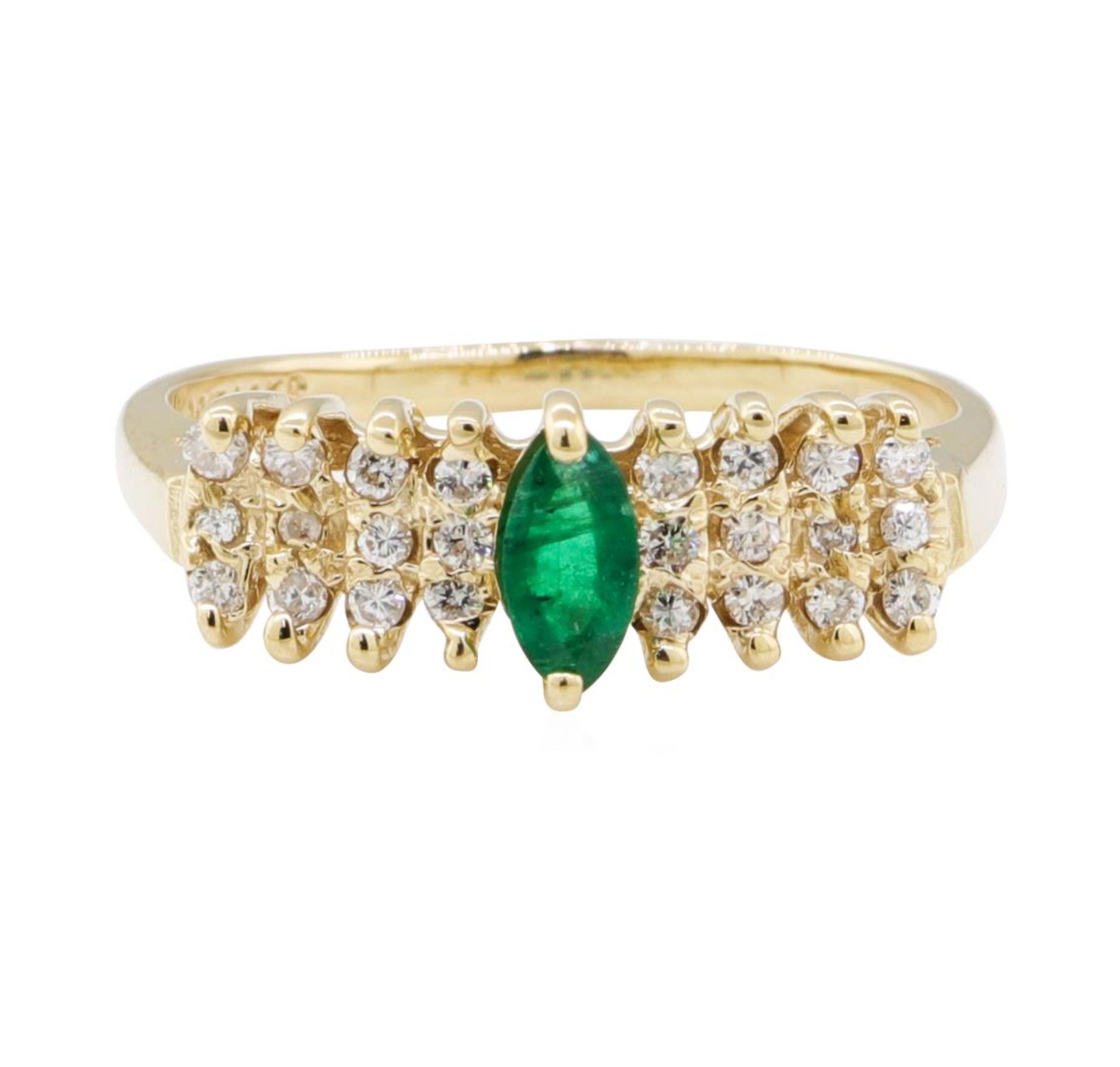 0.50 ctw Diamond and Emerald Ring - 14KT Yellow Gold - Image 2 of 4