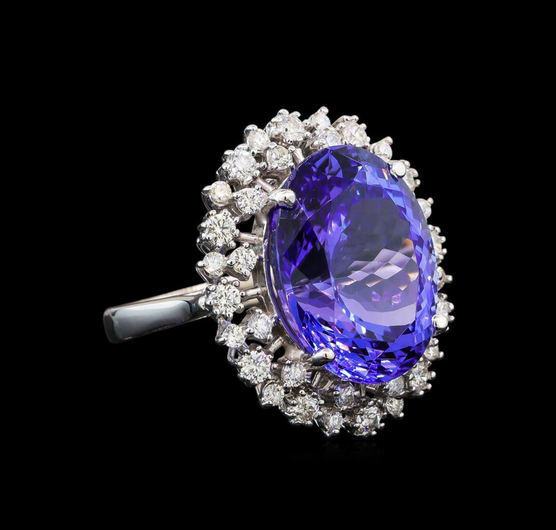 GIA Cert 16.94 ctw Tanzanite and Diamond Ring - 14KT White Gold