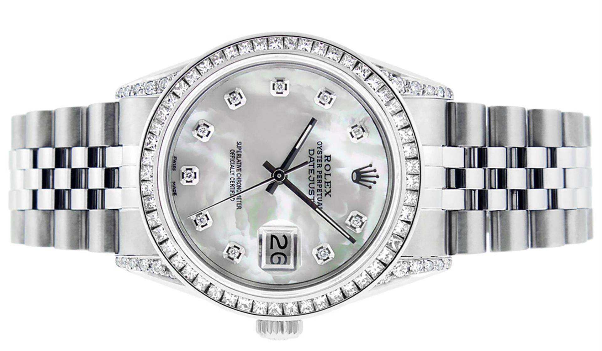 Rolex Mens Stainless Steel MOP Princess Cut Diamond Lugs 36MM Datejust Wristwatc - Image 2 of 9