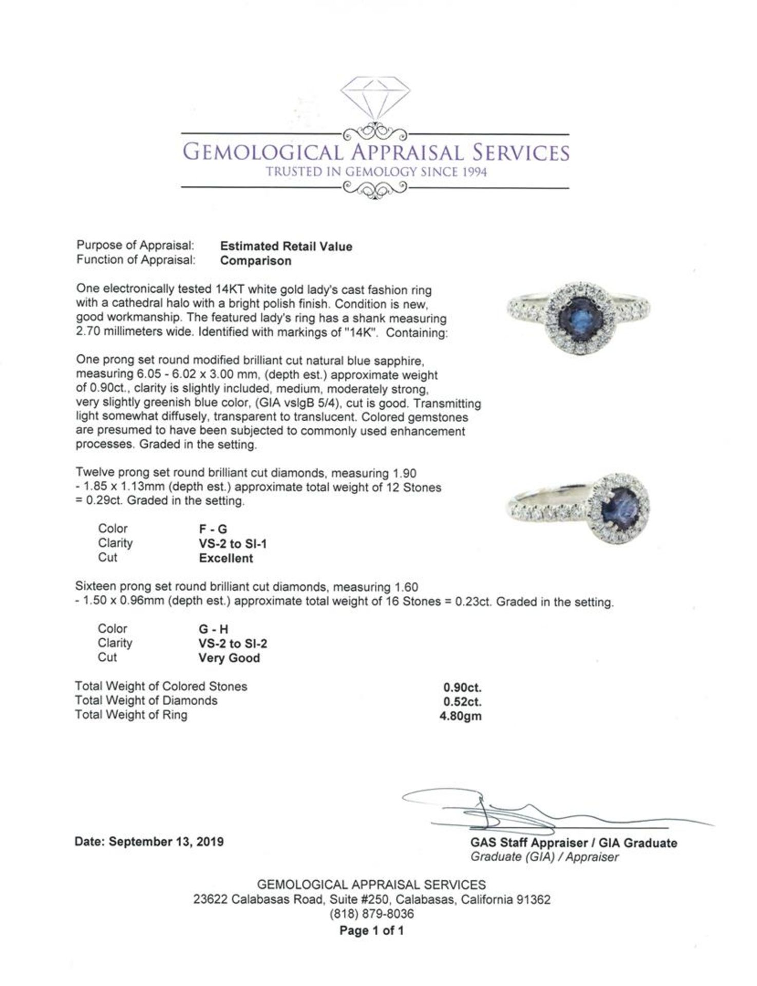 1.42 ctw Sapphire And Diamond Ring - 14KT White Gold - Image 5 of 5