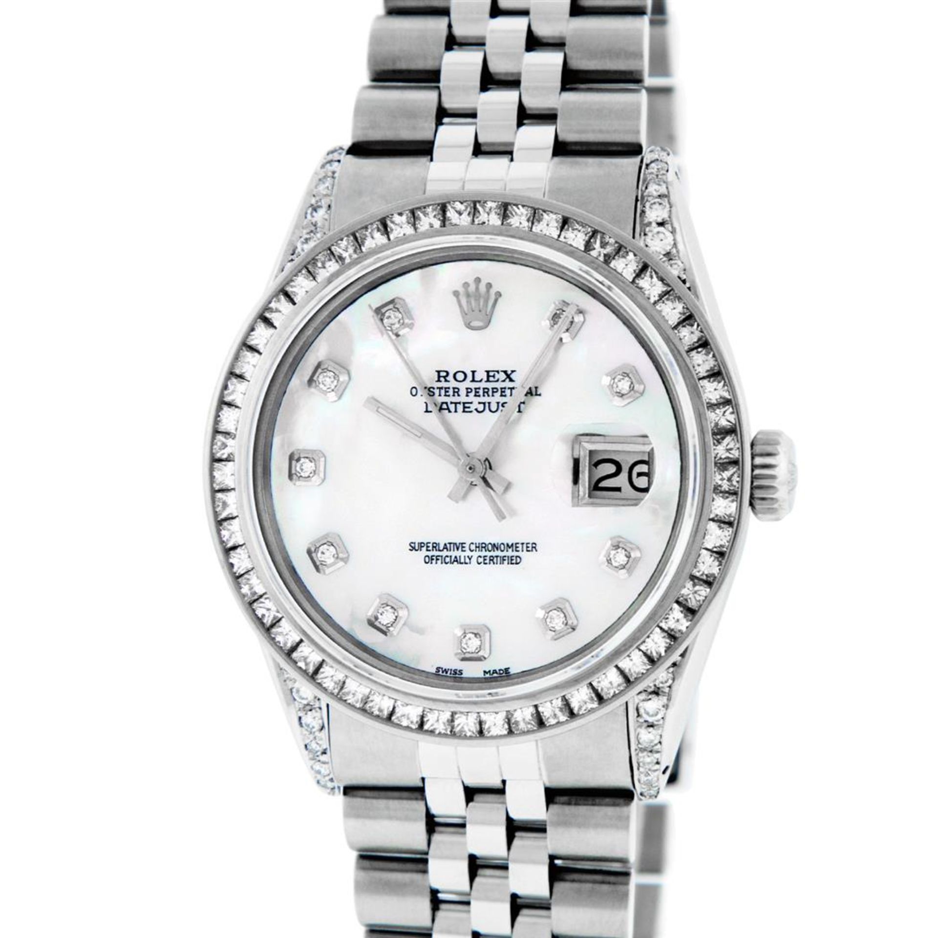 Rolex Mens Stainless Steel MOP Princess Cut Diamond Lugs 36MM Datejust Wristwatc - Image 3 of 9