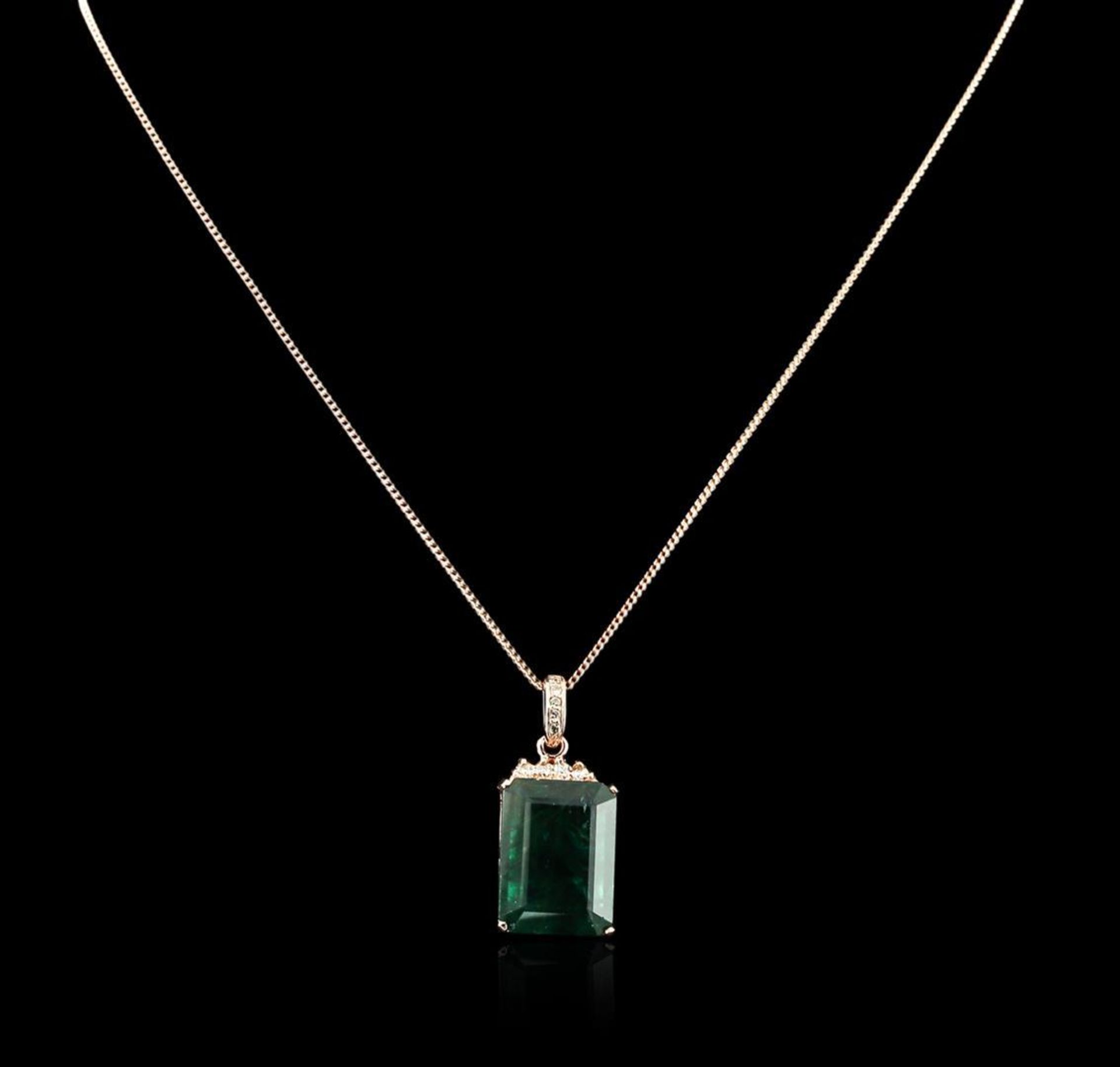 14KT Rose Gold 18.78 ctw Emerald and Diamond Pendant With Chain - Image 2 of 3