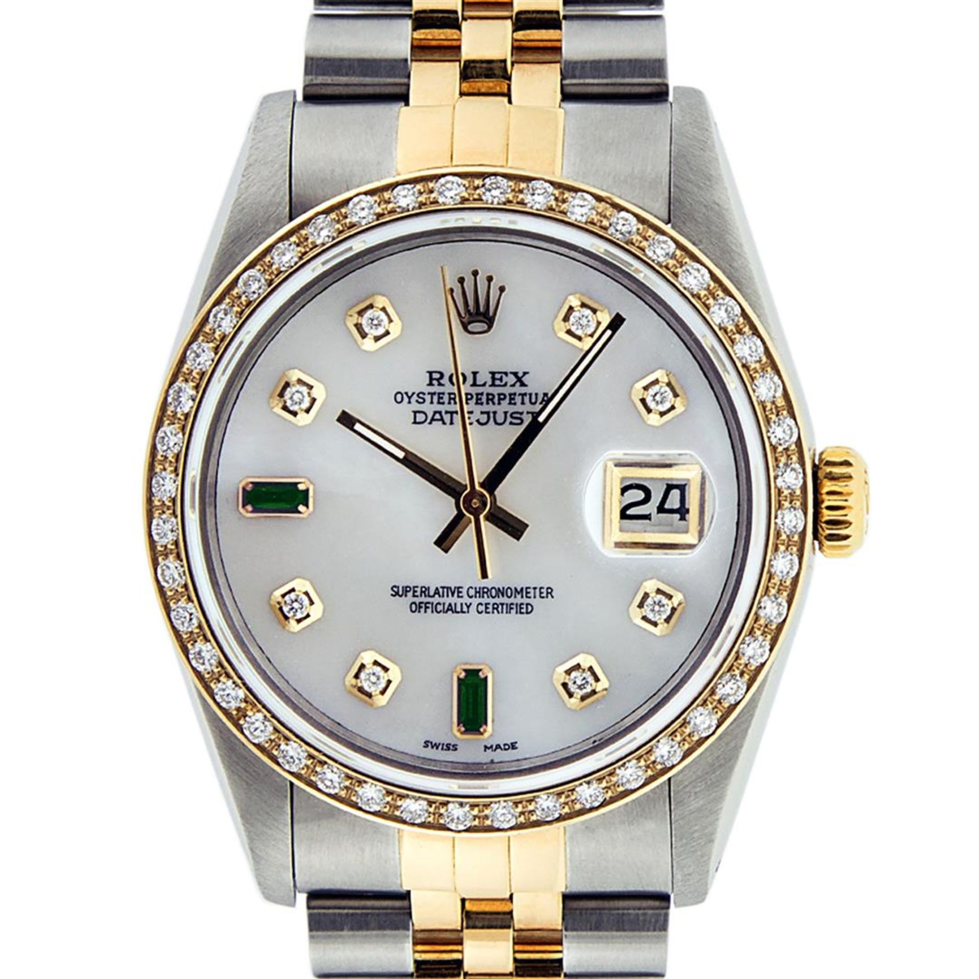 Rolex Mens 2 Tone Mother Of Pearl Diamond Oyster Perpetual Datejust 36MM - Image 7 of 9