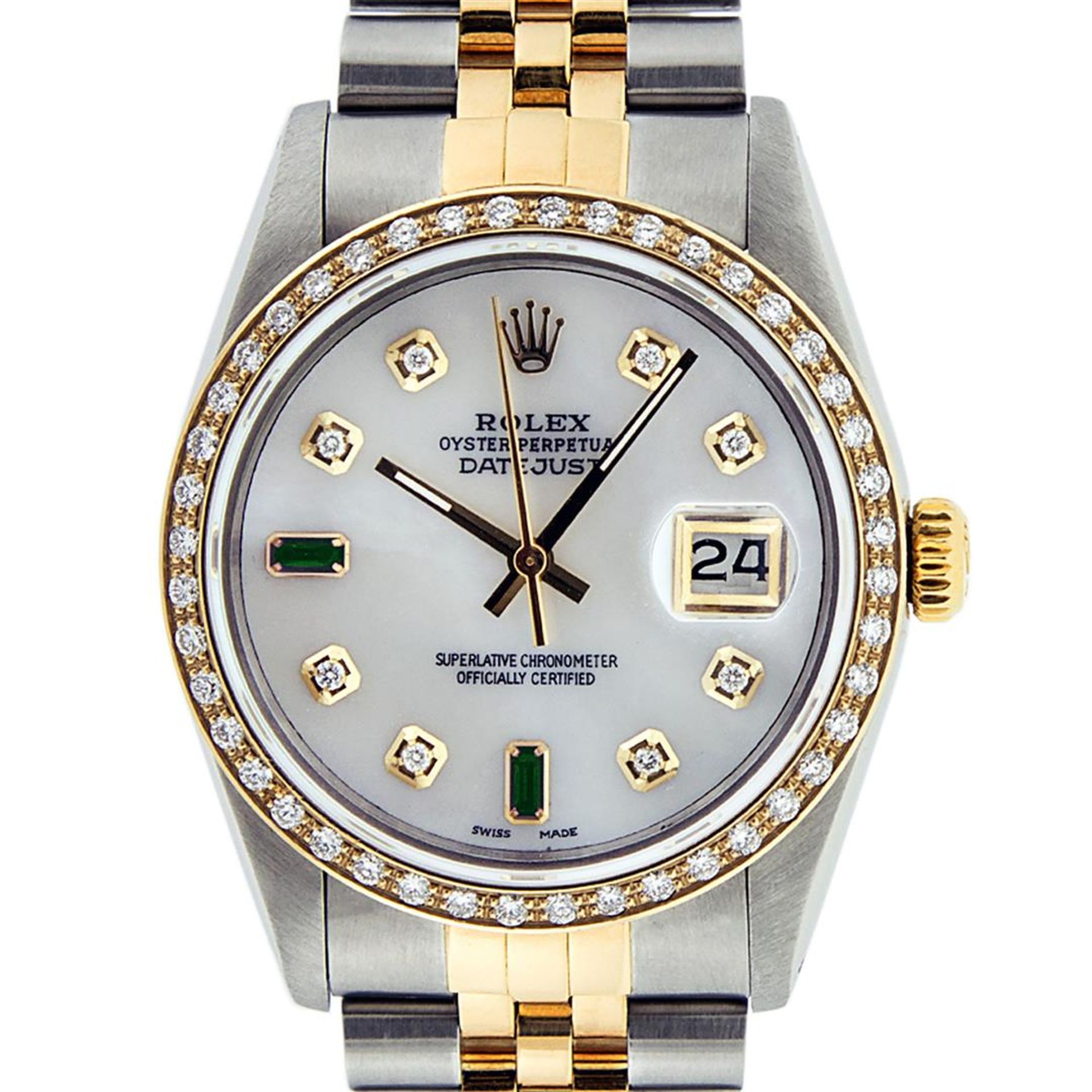 Rolex Mens 2 Tone Mother Of Pearl Diamond Oyster Perpetual Datejust 36MM - Image 6 of 9