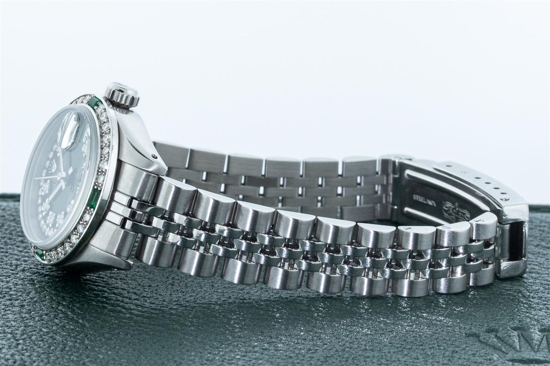 Rolex Ladies Stainless Steel Green Emerald & Diamond Datejust Wristwatch 26MM Wi - Image 5 of 9