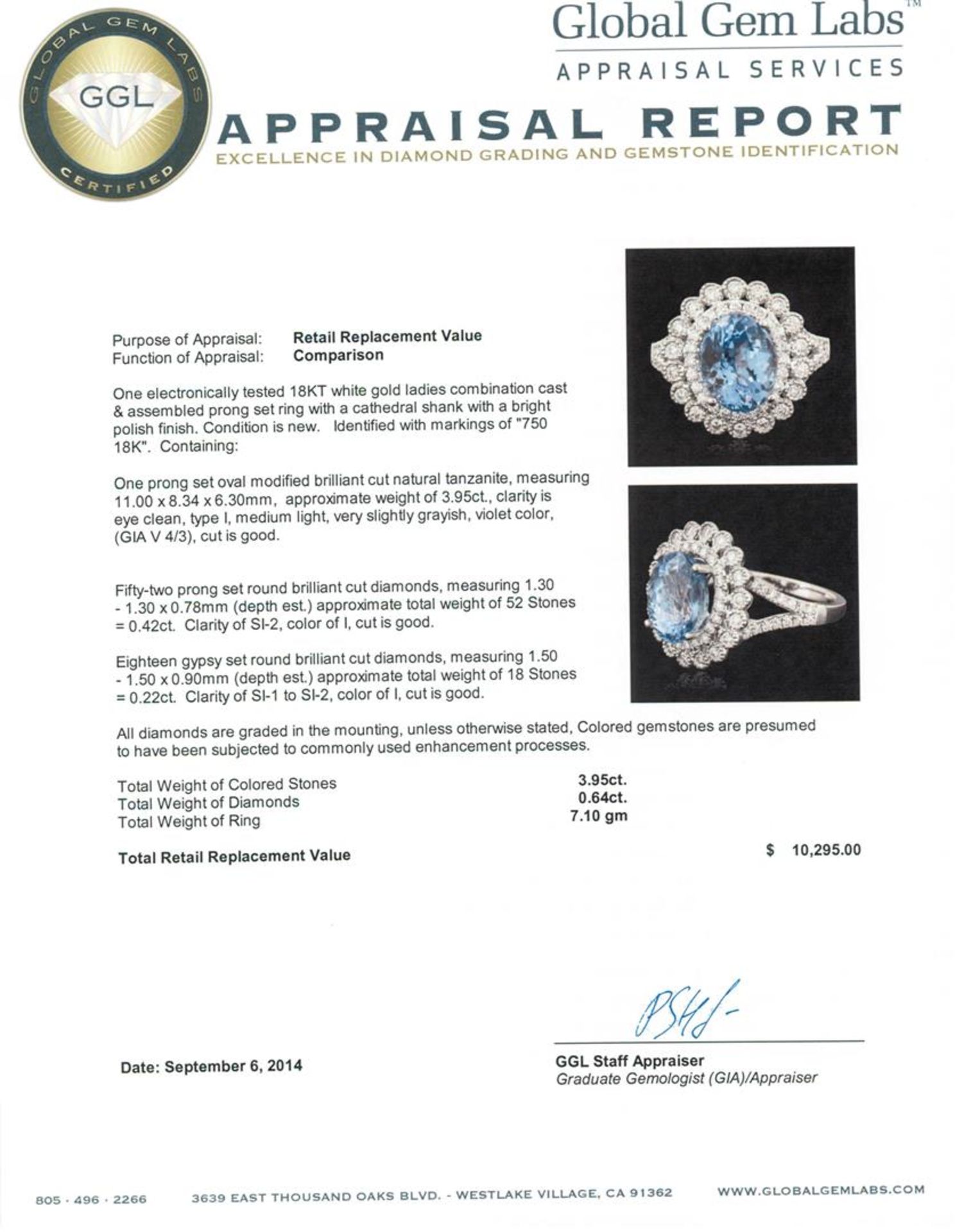 18KT White Gold 3.95 ctw Tanzanite and Diamond Ring - Image 5 of 5
