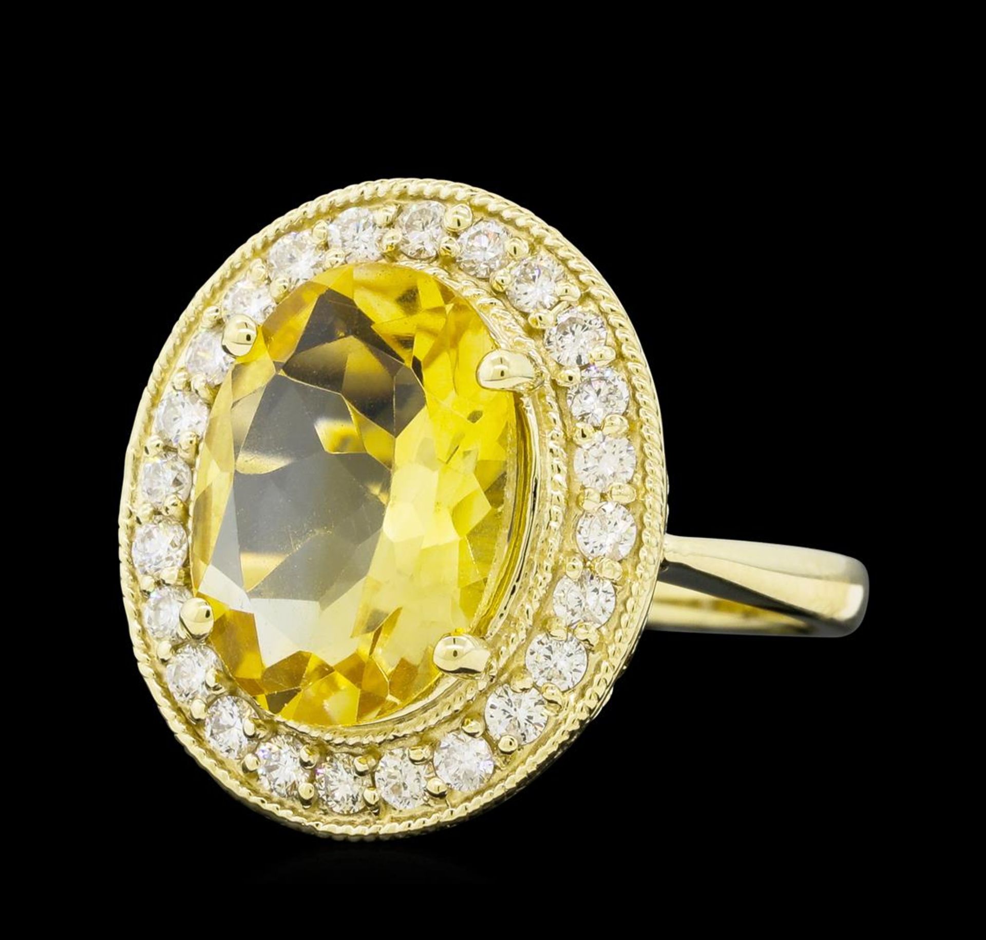 4.22 ctw Citrine Quartz and Diamond Ring - 14KT Yellow Gold