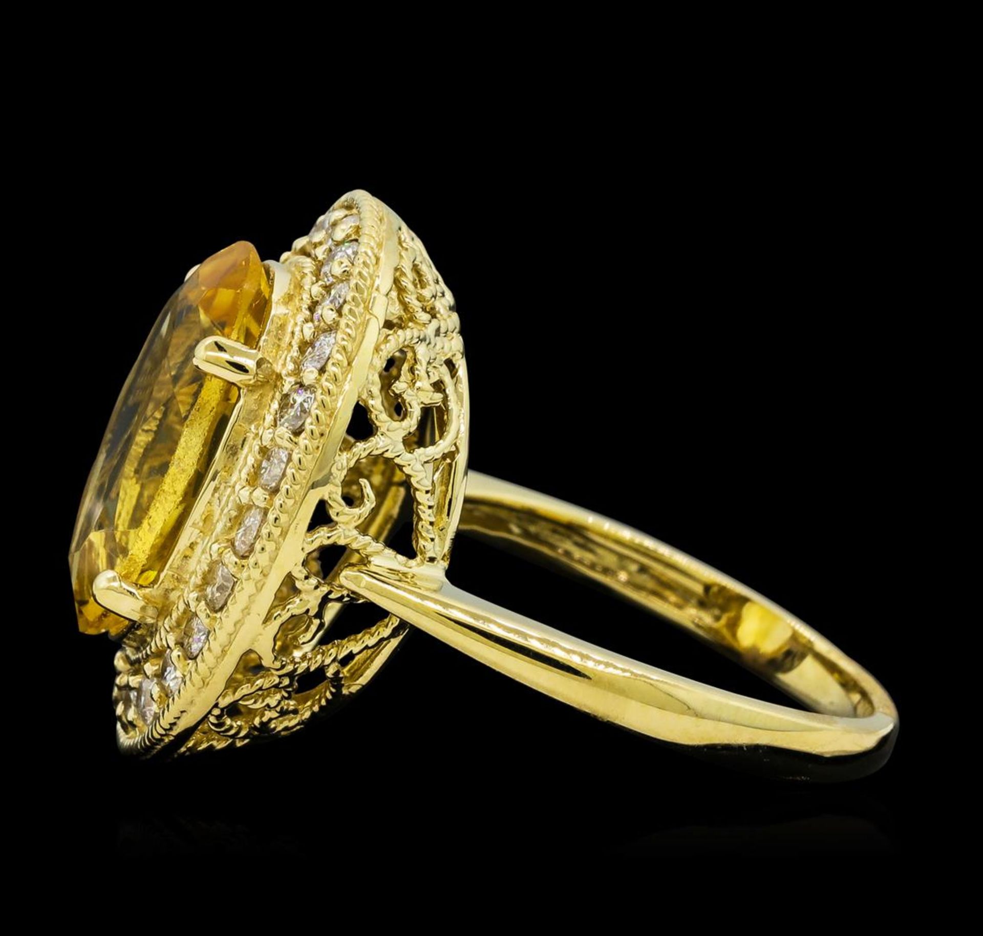 4.22 ctw Citrine Quartz and Diamond Ring - 14KT Yellow Gold - Image 3 of 4