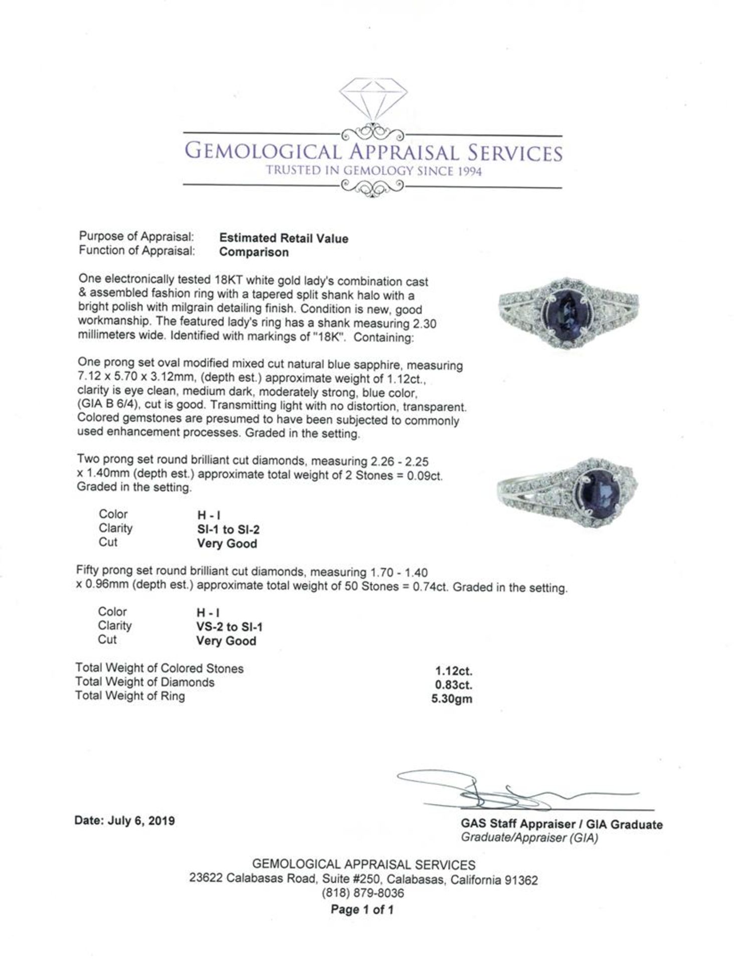 1.95 ctw Sapphire and Diamond Ring - 18KT White Gold - Image 5 of 5