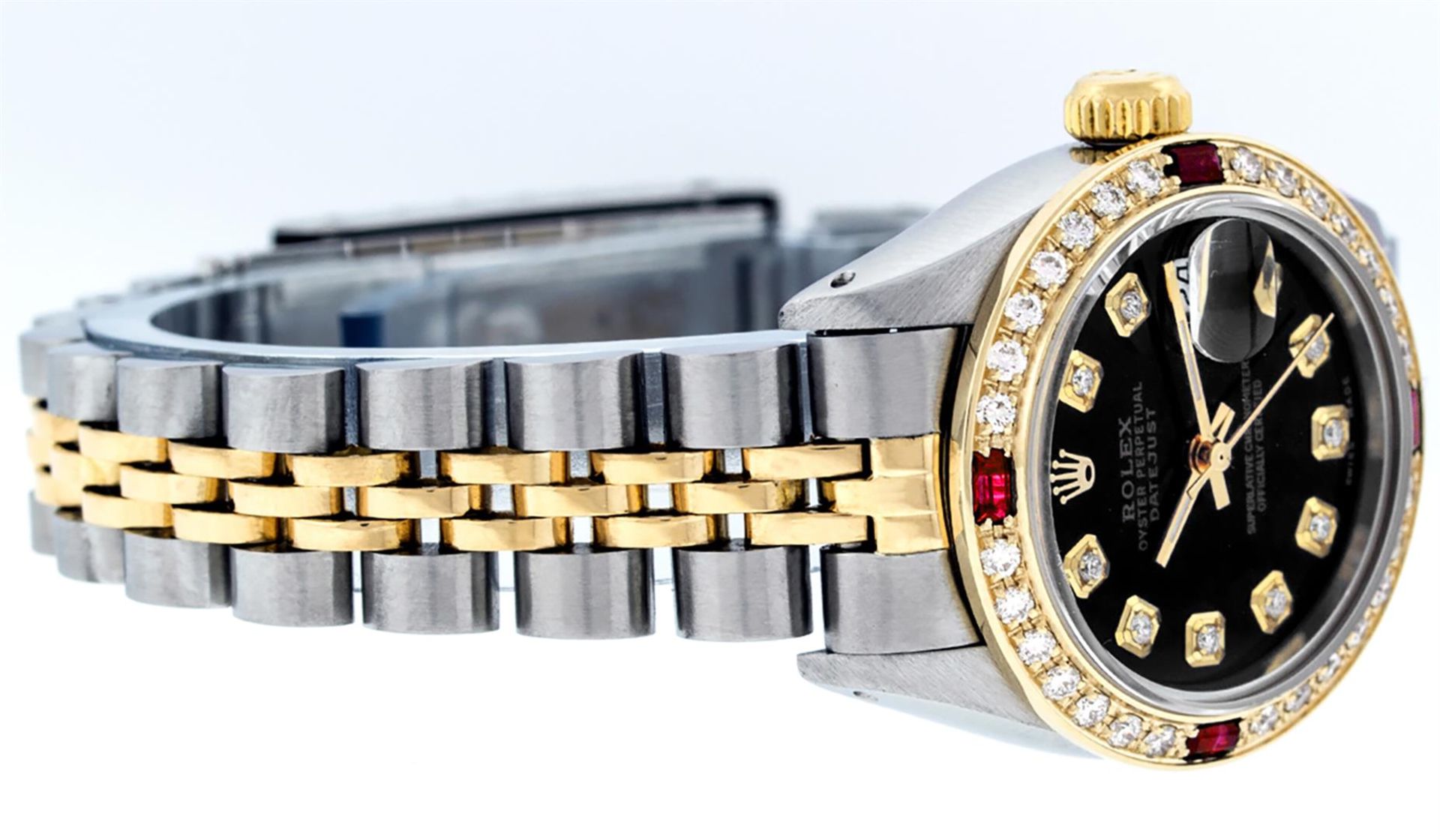 Rolex Ladies 2 Tone Black Diamond & Ruby Datejust Wristwatch - Image 3 of 9