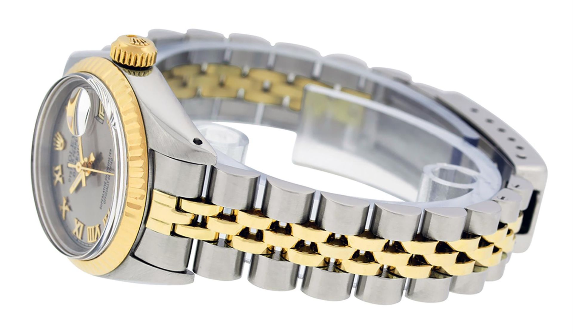 Rolex Ladies 2 Tone Yellow Gold & Stainless Steel Slate Grey Roman Datejust Wris - Image 7 of 9