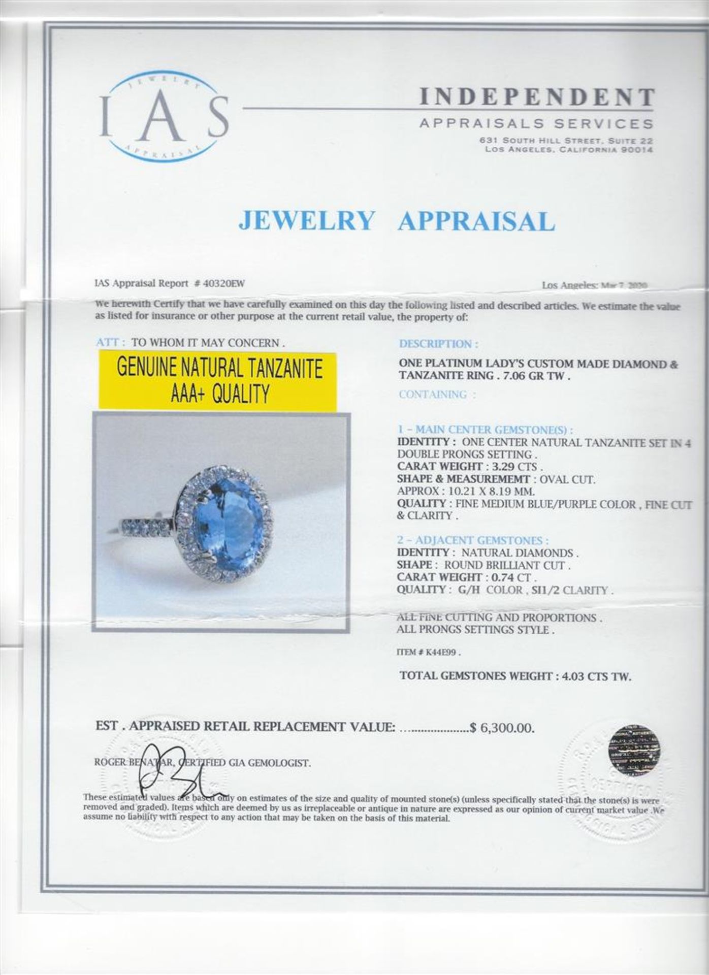 3.29 ctw Tanzanite and Diamond Ring - Platinum - Image 5 of 5