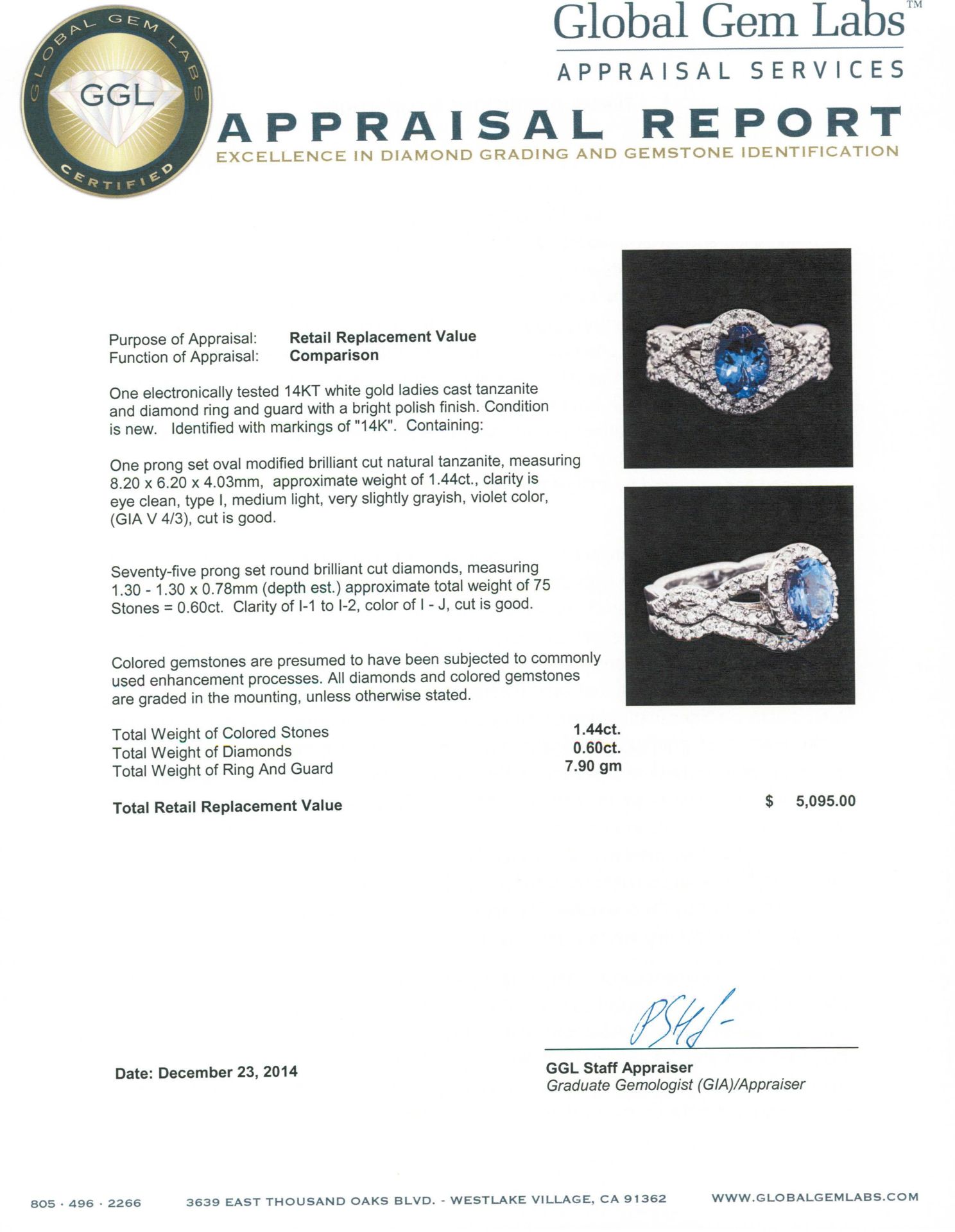 14KT White Gold 1.44 ctw Tanzanite and Diamond Ring - Image 4 of 4