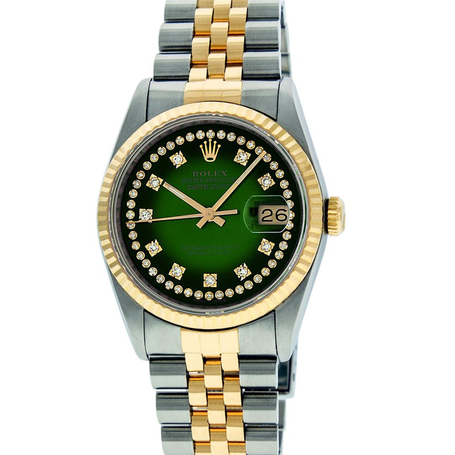 Rolex Mens 2 Tone Green Vignette String VS Diamond 36MM Datejust Wristwatch - Image 2 of 8