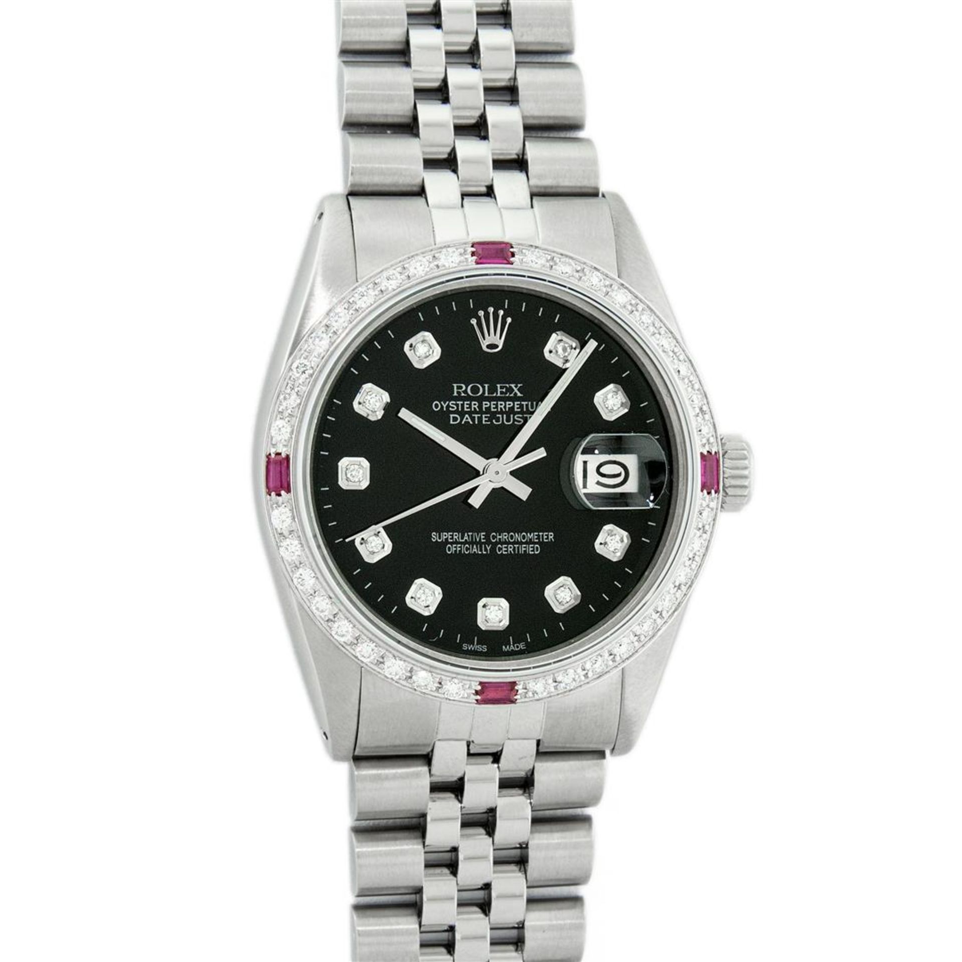 Rolex Mens Stainless Steel Black Diamond & Ruby 36MM Datejust Wristwatch Oyster - Image 2 of 9