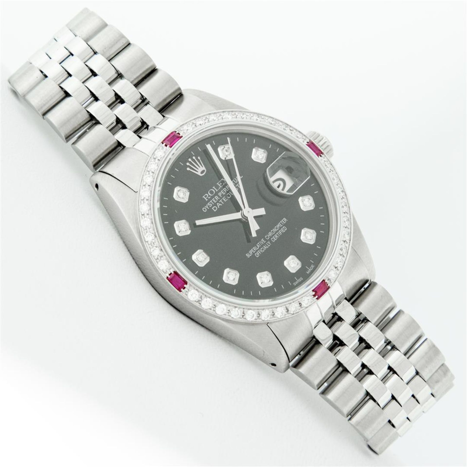 Rolex Mens Stainless Steel Black Diamond & Ruby 36MM Datejust Wristwatch Oyster - Image 3 of 9