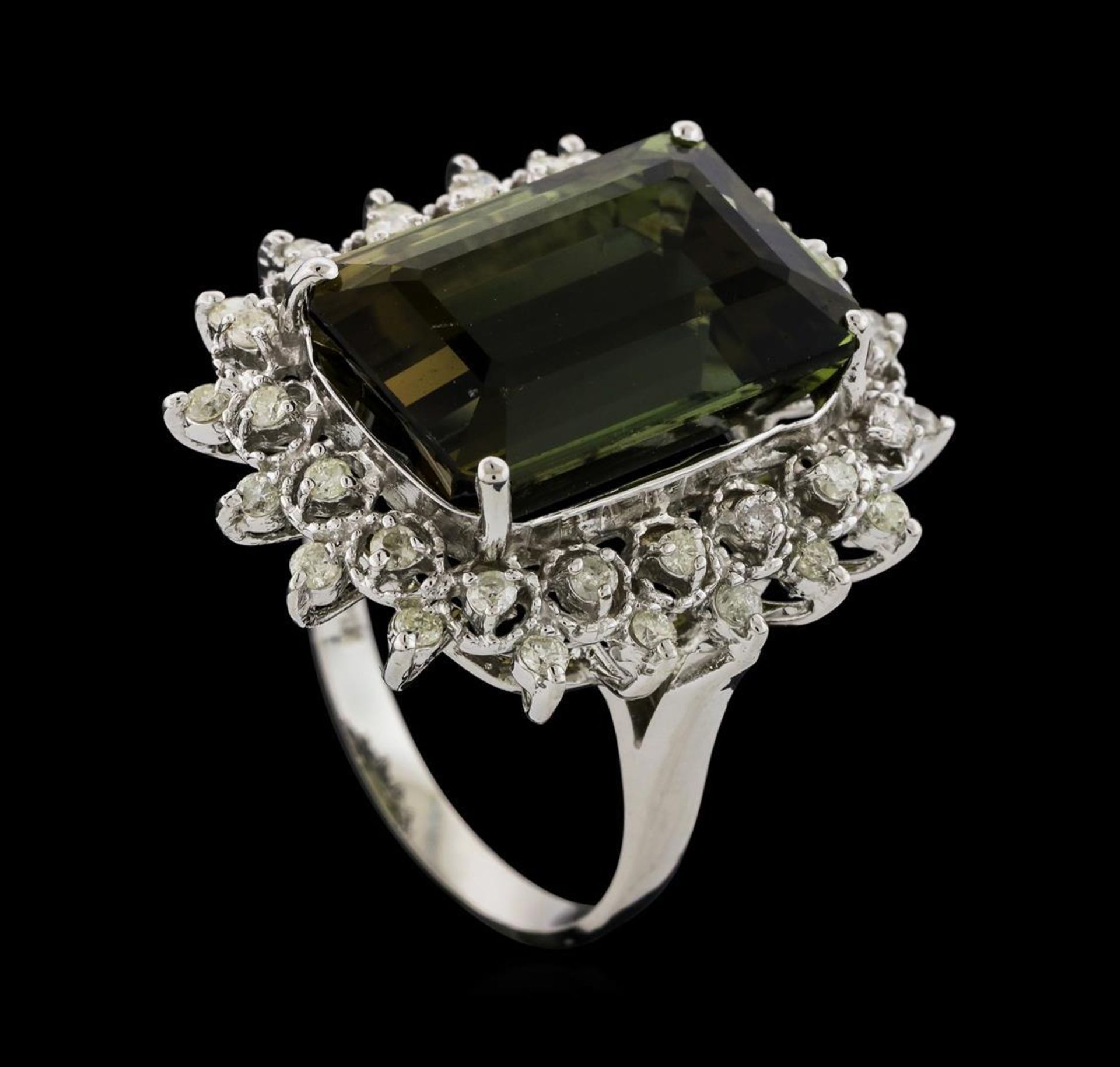 15.32 ctw Green Tourmaline and Diamond Ring - 14KT White Gold - Image 4 of 5