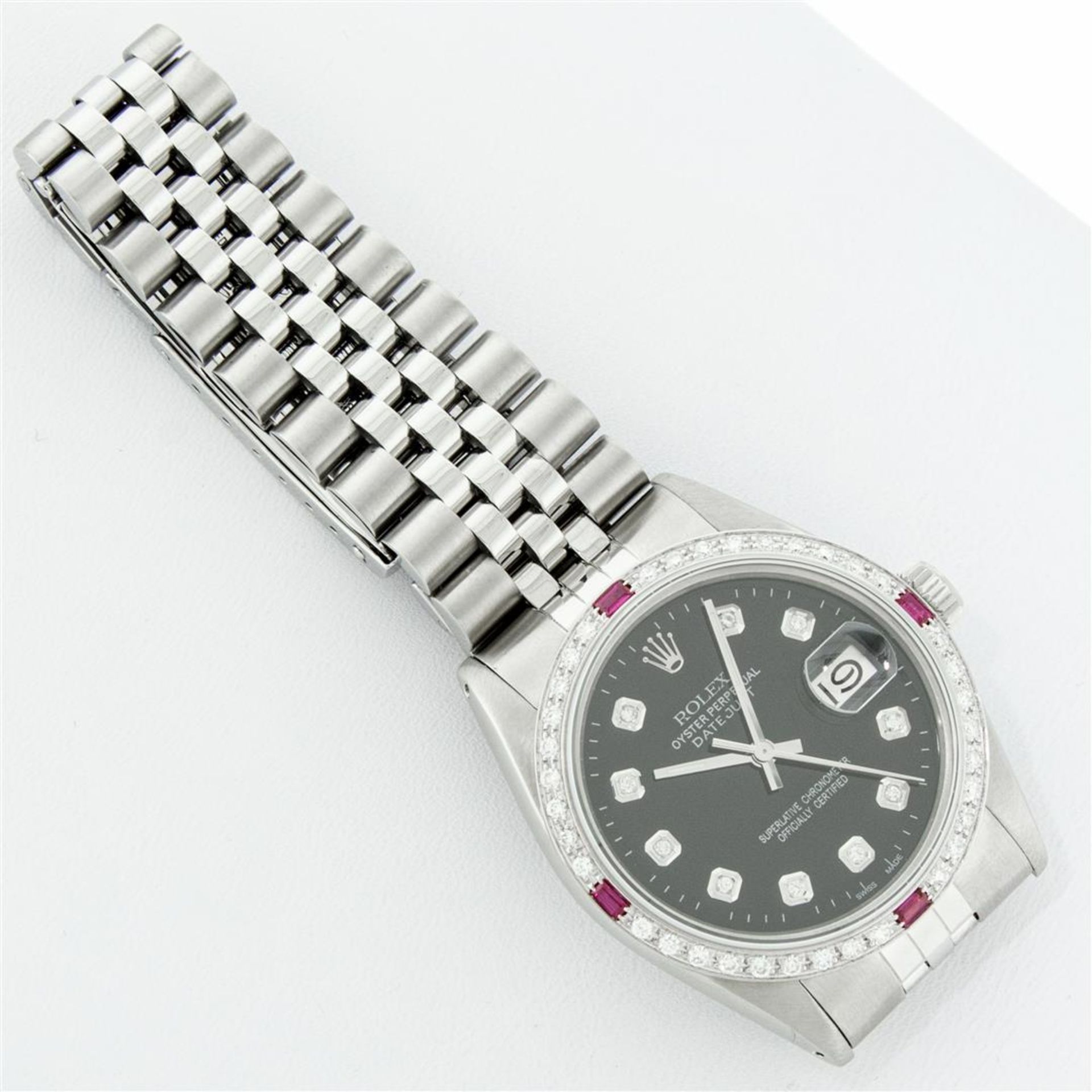 Rolex Mens Stainless Steel Black Diamond & Ruby 36MM Datejust Wristwatch Oyster - Image 7 of 9