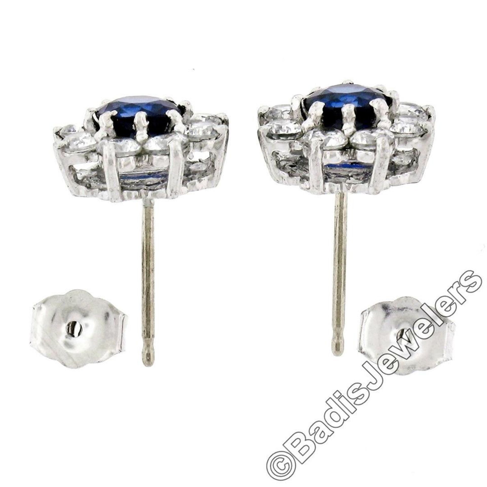 Sterling Silver Blue Crystal & CZ Halo Stud Earrings w/ 14kt White Gold Posts - Image 4 of 5
