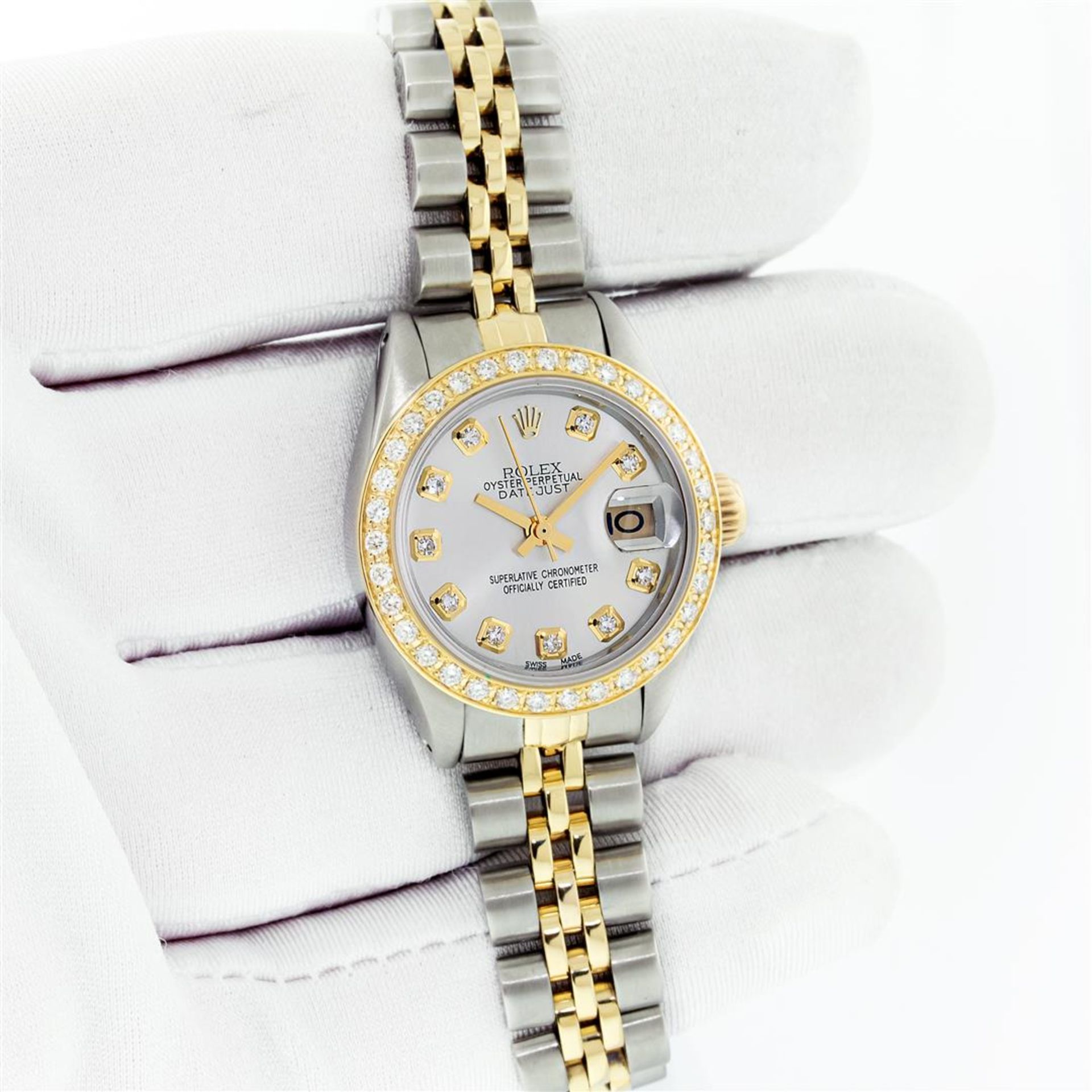 Ladies 26MM Datejust Silver Diamond Oyster Perpetual 2T and SS - Image 3 of 9