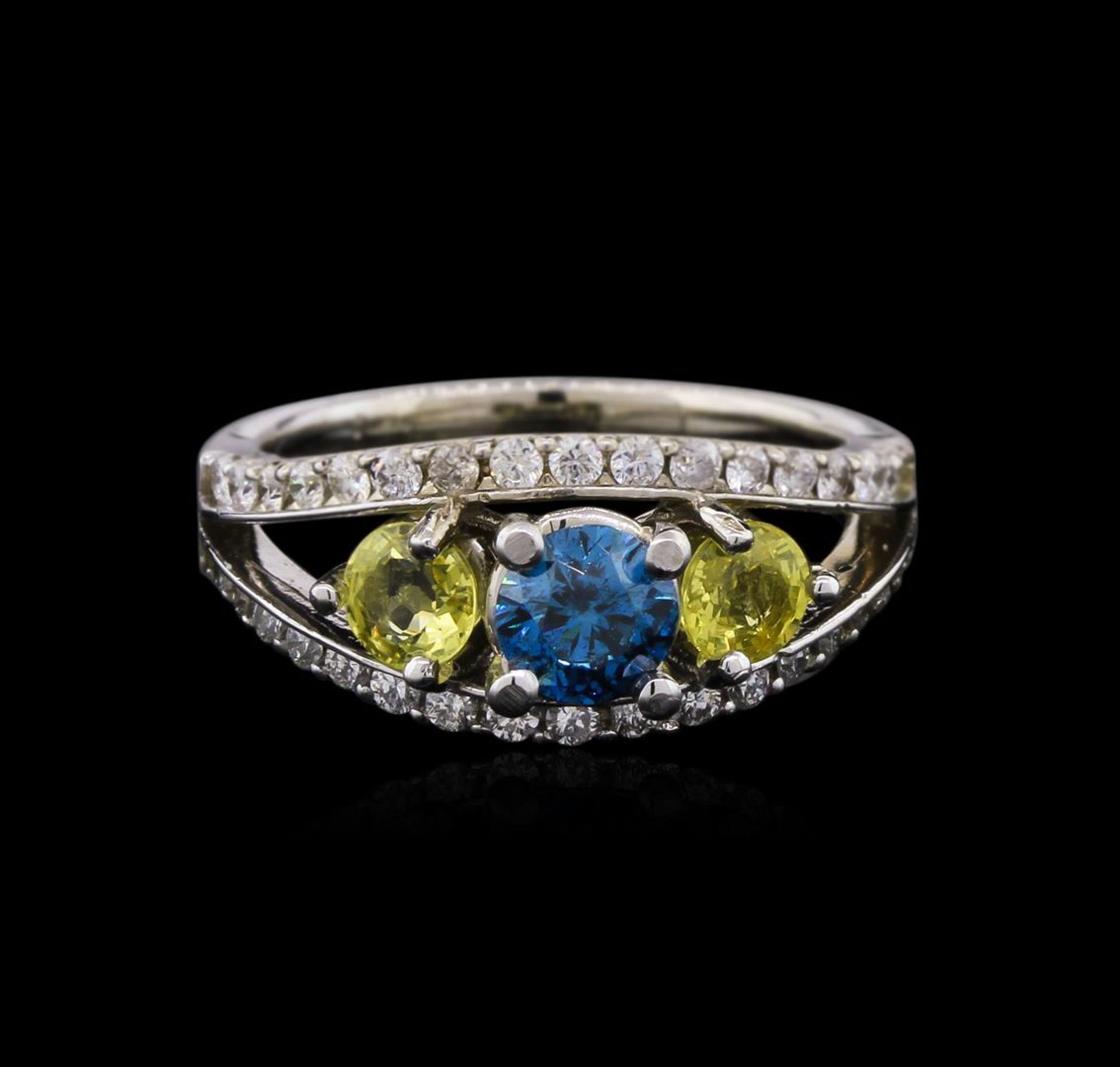 0.54 ctw Blue Diamond and Sapphire Ring - 14KT White Gold - Image 2 of 2