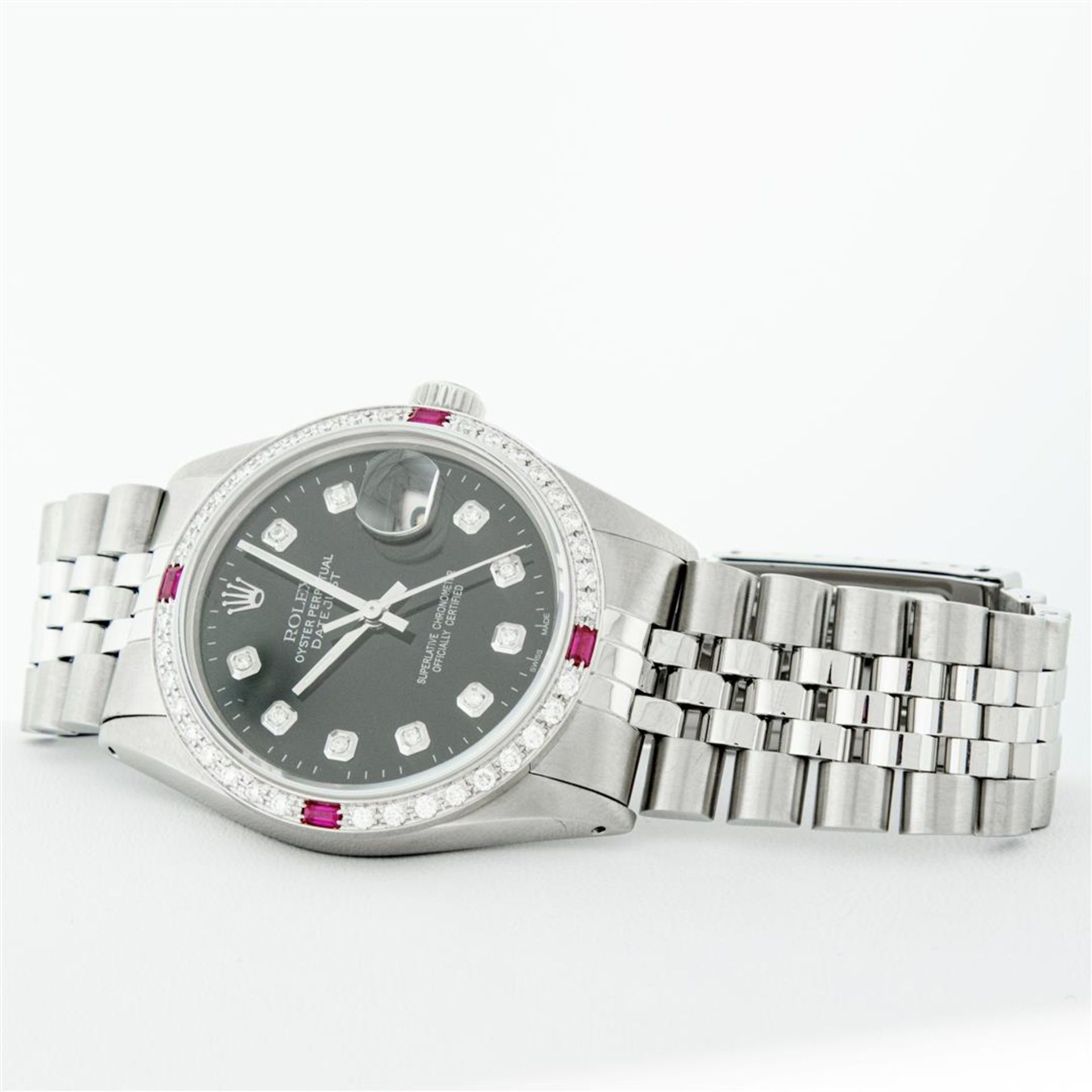 Rolex Mens Stainless Steel Black Diamond & Ruby 36MM Datejust Wristwatch Oyster - Image 5 of 9
