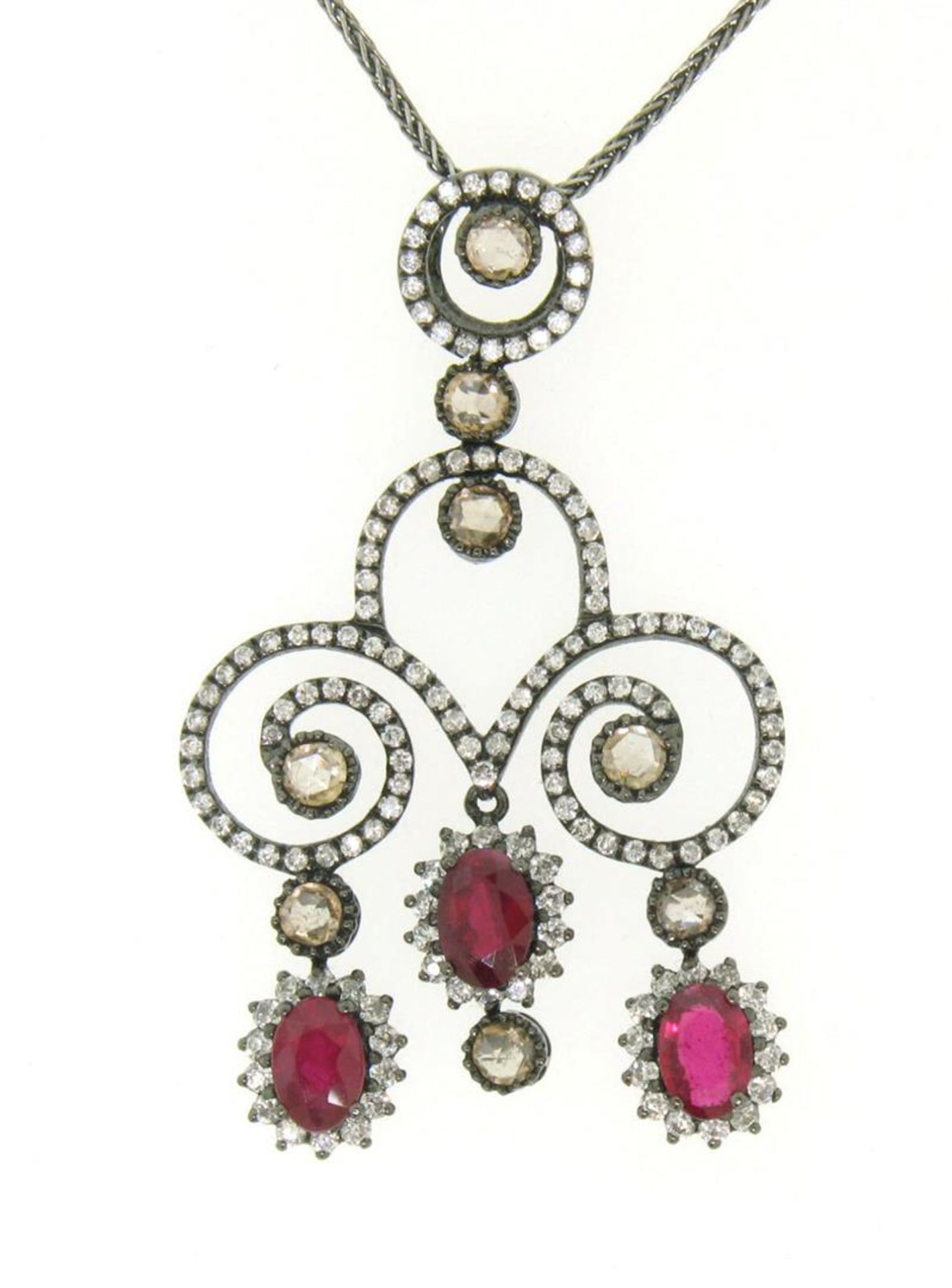 18k Black Gold 4.39 ctw Rose Diamond & Blood Ruby Necklace - Image 3 of 6