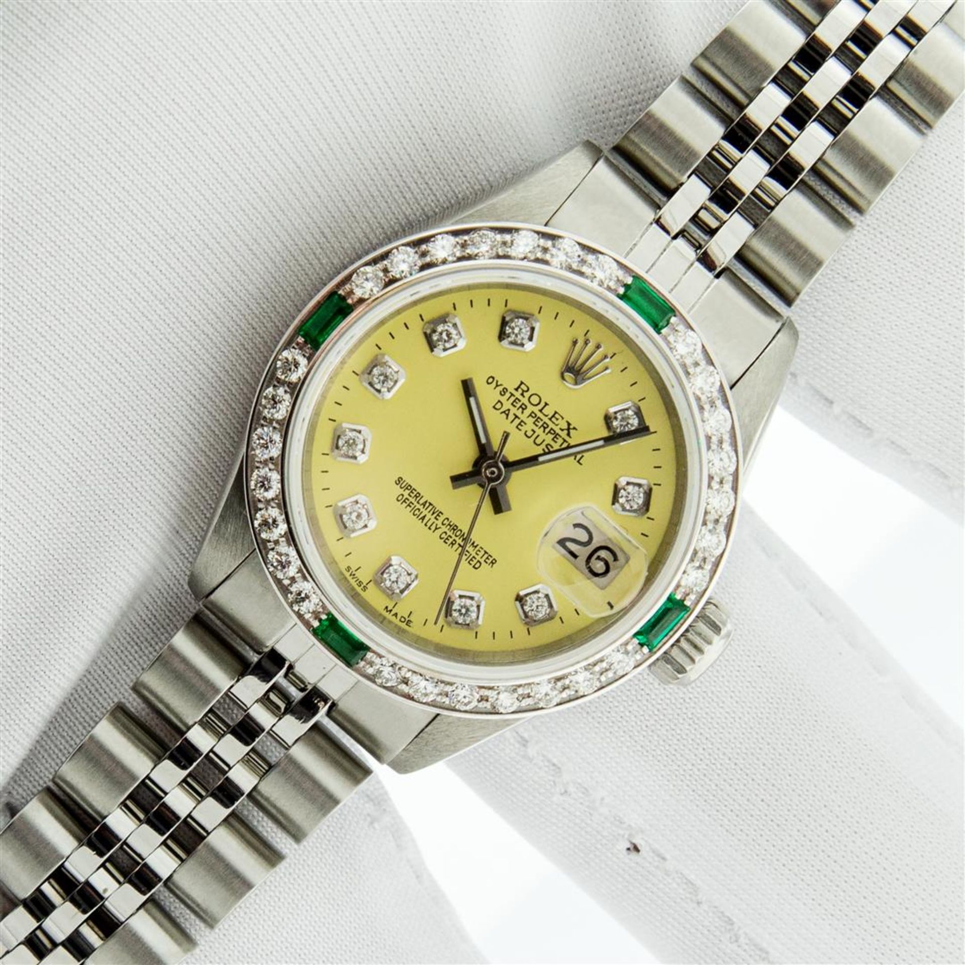 Rolex Ladies Stainless Steel Yellow Diamond & Emerald Oyster Perpetual Datejust - Image 2 of 9