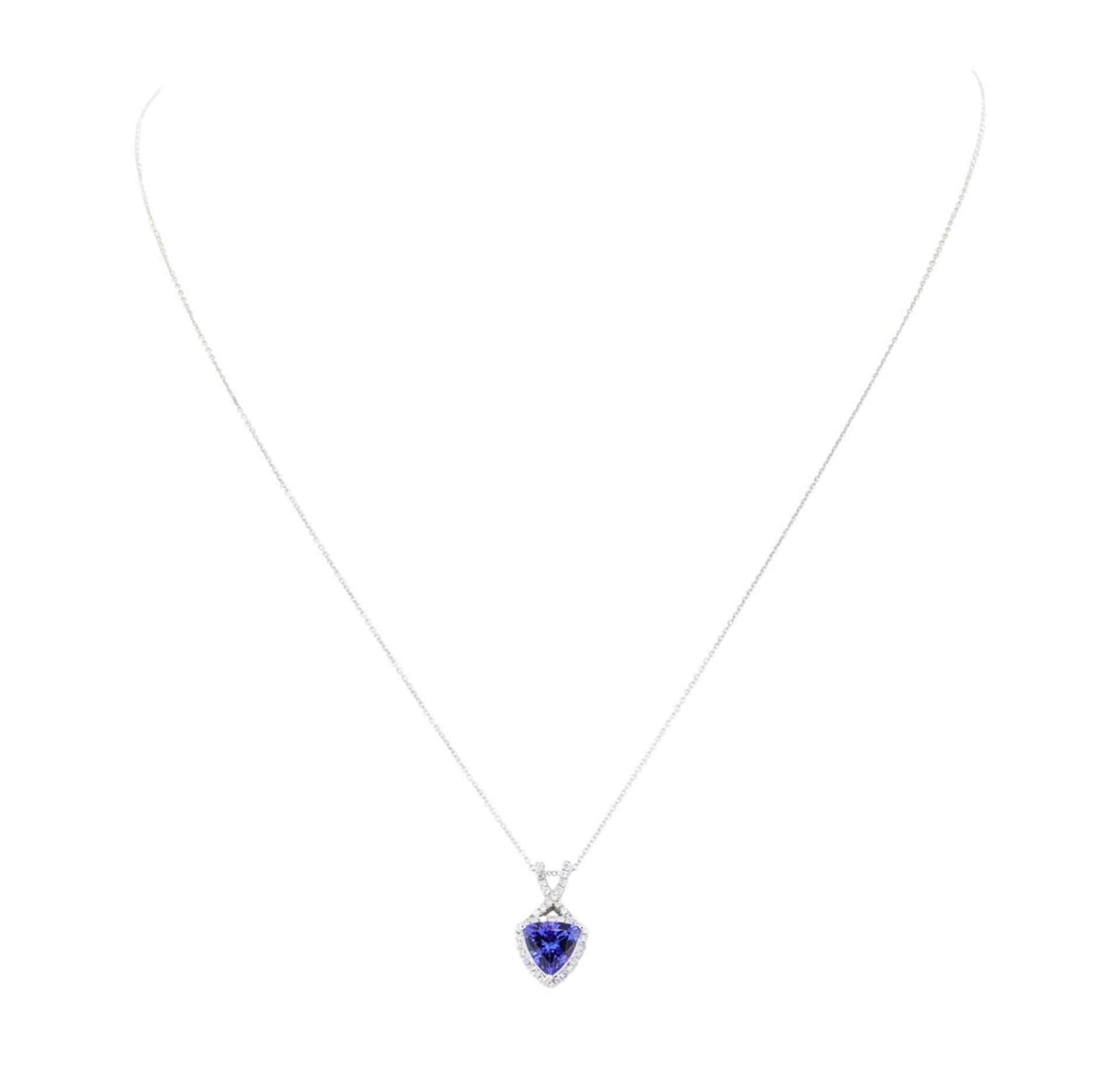 1.48 ctw Tanzanite and Diamond Pendant With Chain - 14KT White Gold