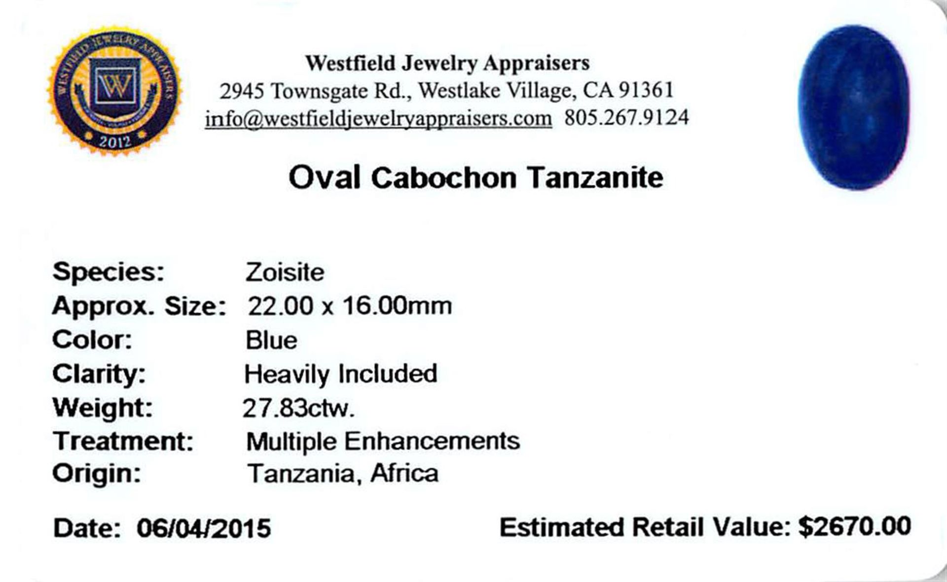 27.83 ctw Cabochon Tanzanite Parcel - Image 2 of 2